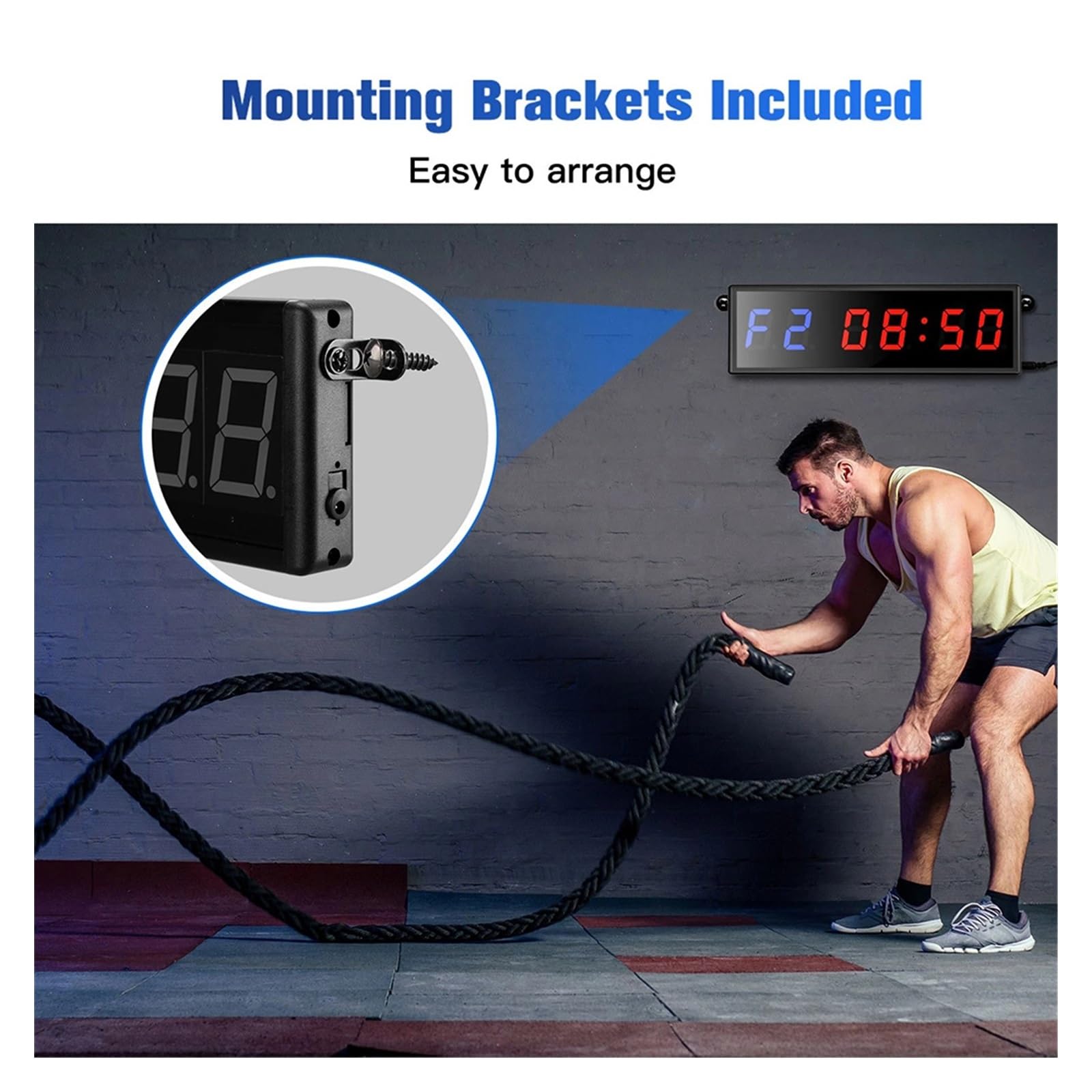 Timer palestra, 1.8 "6 Cifre LED Intervallo Timer Conto Alla Rovescia/Up Orologio Cronometro Allenamento for Garage Palestra di Casa Sportivo(Blue and red metal)