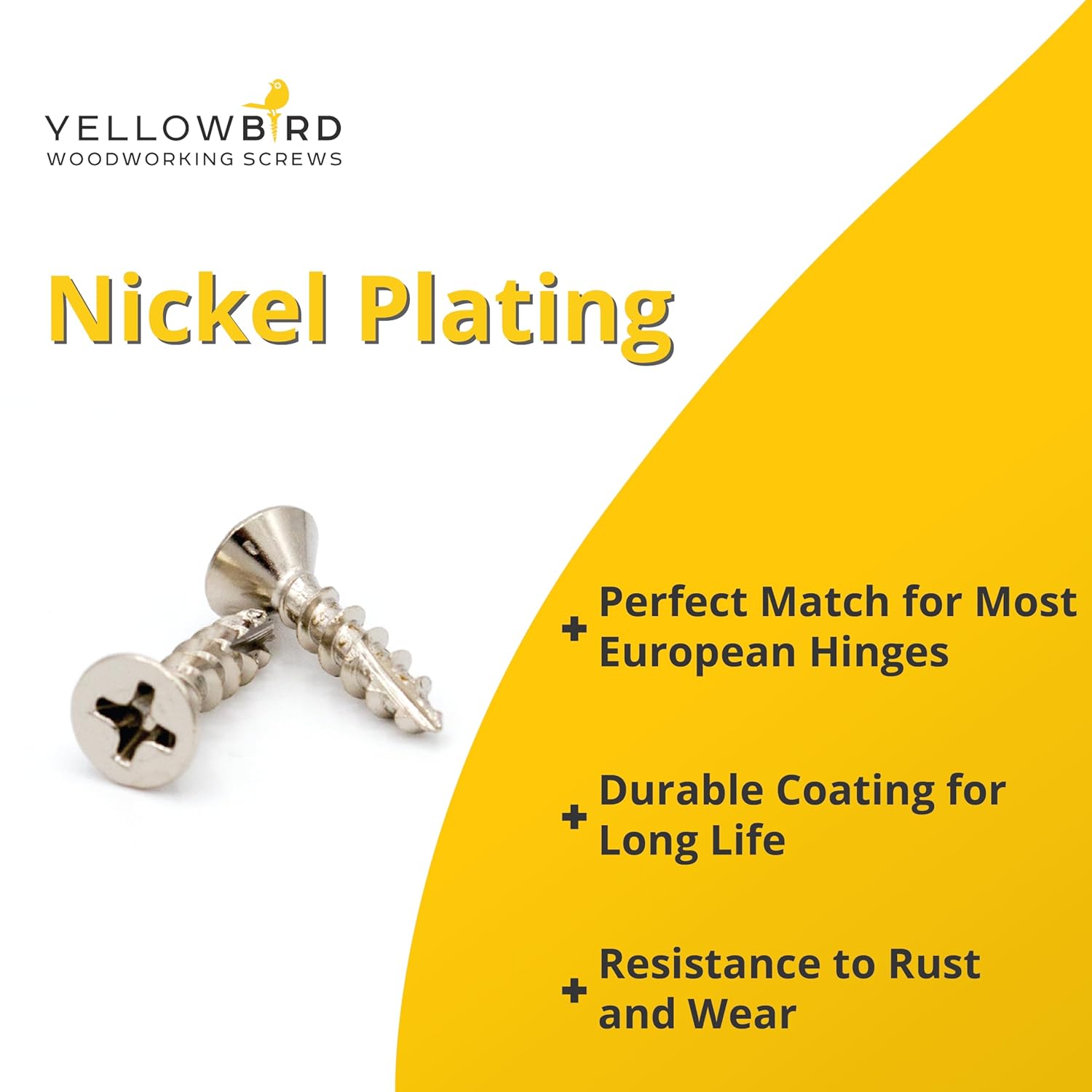 Yellowbird #6 x 5/8" European Concealed Hinge Screw - Flat Head Phillips - Type 17 - Nickel Wood - Bit Included - 1000 Ct.