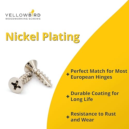 Miniatura 6 de Yellowbird - Tornillo para bisagra oculta europea #6 x 58", cabeza plana Phillips, Tipo 17, Níquel - Madera, broca incluida, 250 piezas
