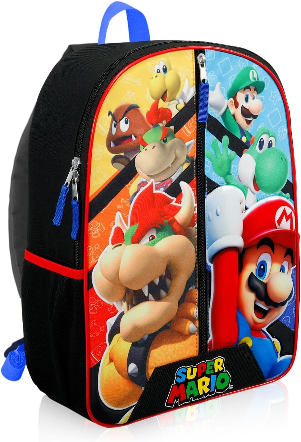 Super Mario Backpack for Kids - Bundle with 16" Video Game School Bag Featuring Luigi, Yoshi, Bowser, More Plus Water Bottle, Stickers | Super Mario Bros Backpack Set for Boys