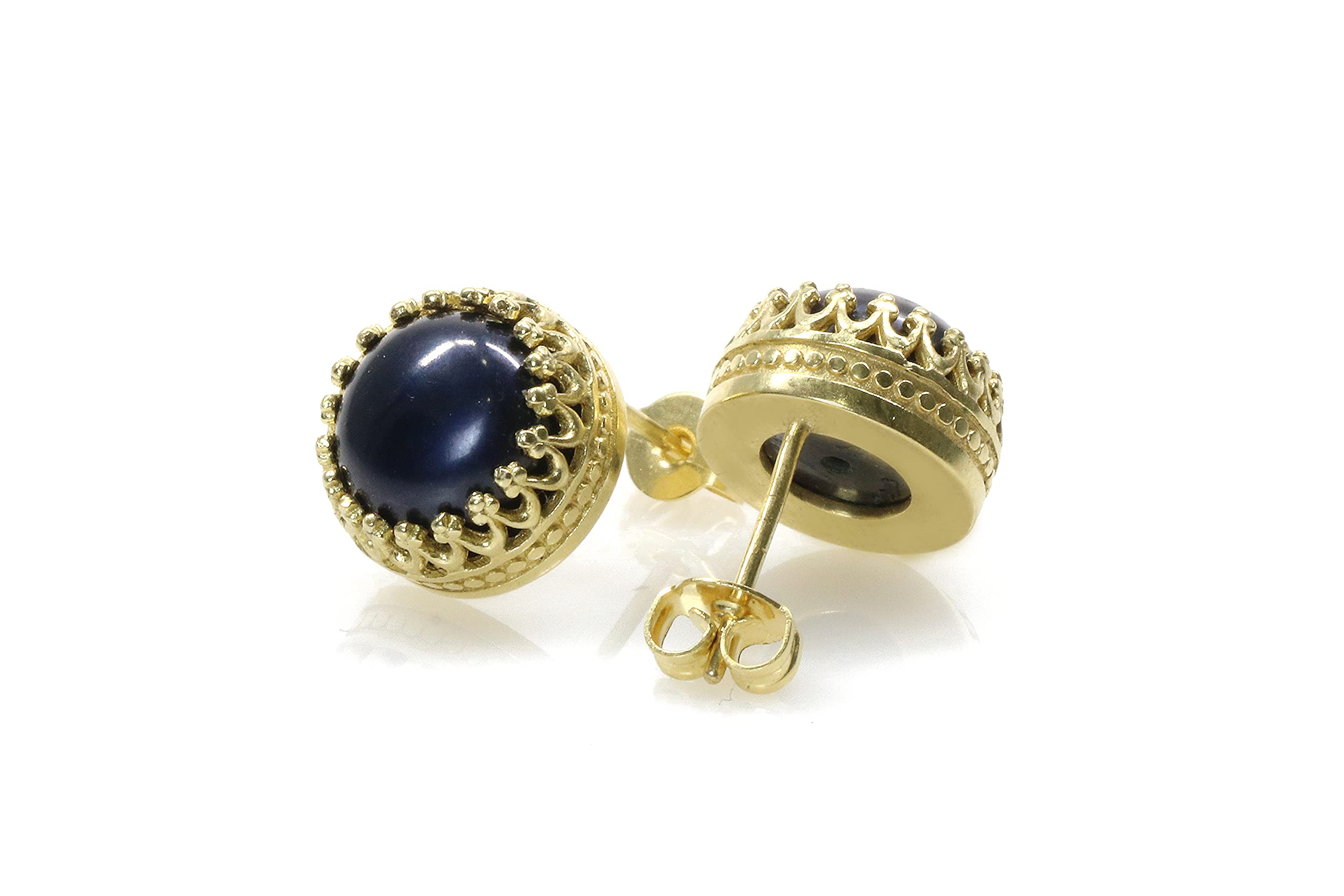 Nero Perla in Oro 14k Borchie - Orecchini Annata, Orecchini Regalo, Orecchini di Tutti i Giorni - Orecchini di Oro Fatti a Mano per le Donne con Scatola di Gioielli