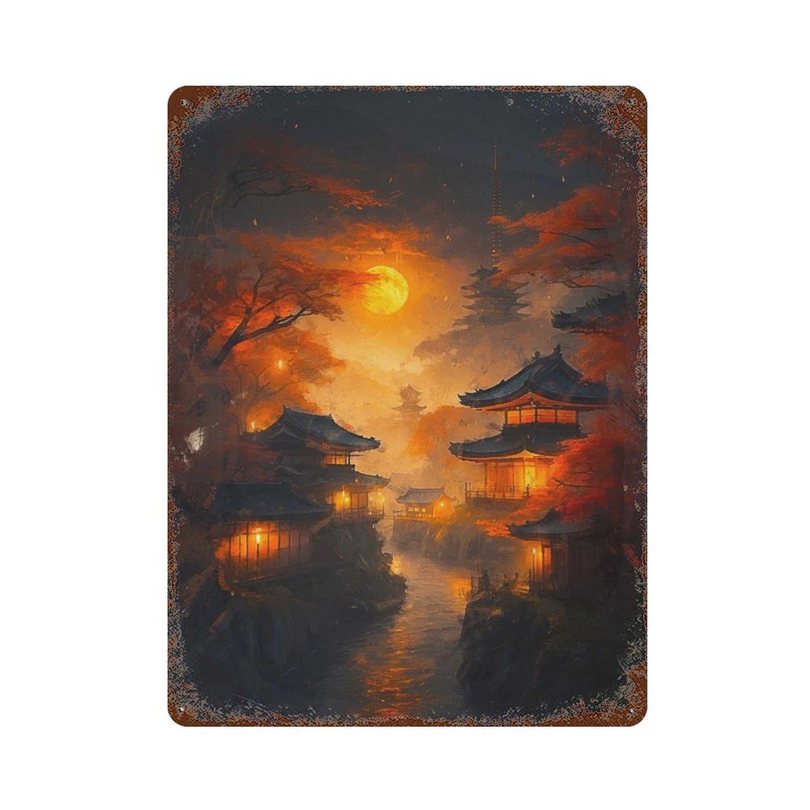 Garage Style Japan City of Dreams Rustic Tin Plaque 15.7"x11.8", Industrial Home Decor for Bar And Workshop