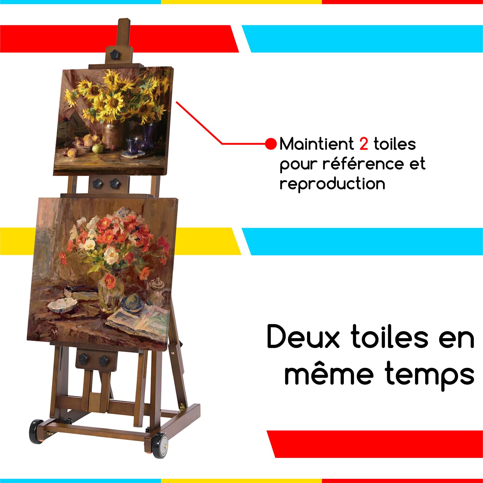 MEEDEN Chevalet Peinture en Bois Hêtre : Chevalet de Studio Polyvalent en H Pliable et Réglable, Grand Support de Peinture pour Tous Médiums – Supporte les Toiles jusqu'à 196 cm, Noyer clair