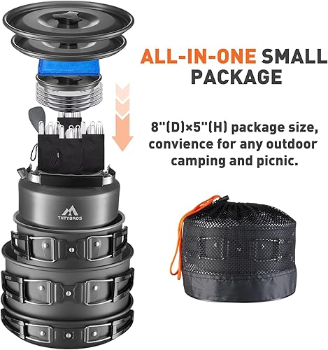 Miniatura 4 de Juego de utensilios de cocina de 27 piezas para 2-4 personas, juego de utensilios de cocina portátiles con hervidor, ollas y sartenes, utensilios de