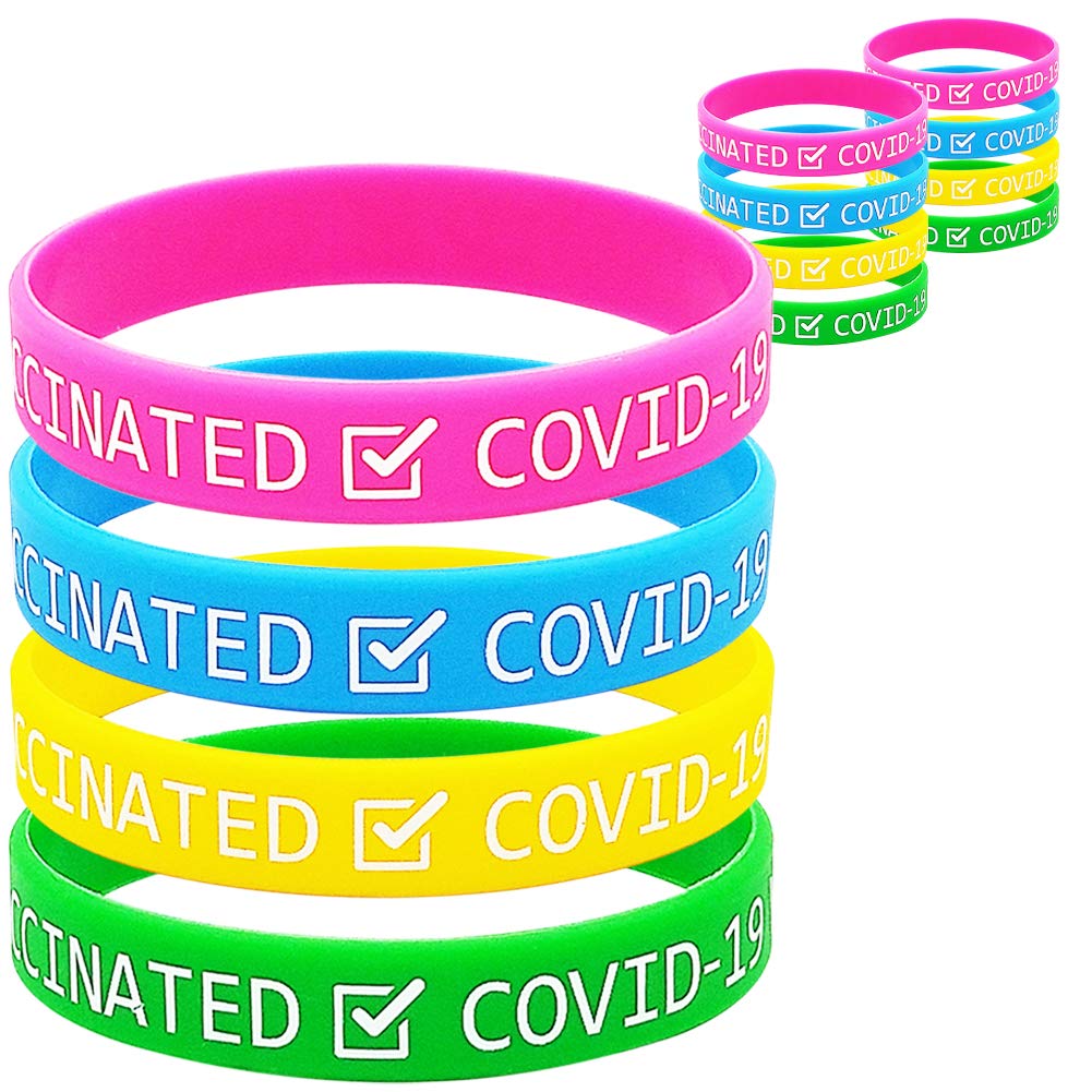 Vaccinated Silicone Wristbands Bracelets for Vaccination Identification, Vaccine Rubber Bracelets for Adults Men Women Gifts (12 Pack)