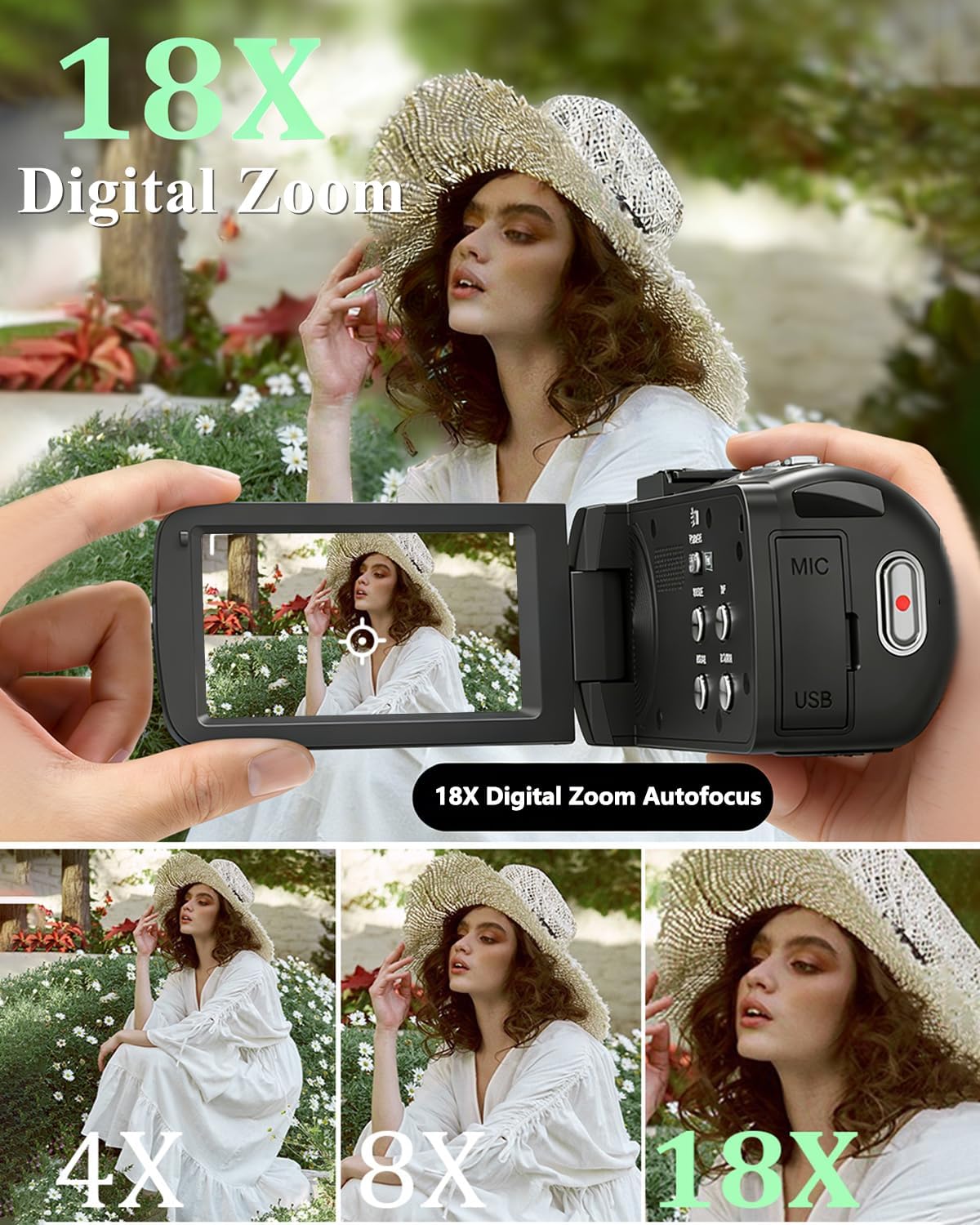 Camcorder Video Camera 4K UHD 80MP IR Night Vision Vlogging Camera for YouTube 18X Digital Zoom Camcorder Autofocus 3.0" 270° Rotation IPS Screen Video Recorder with 32G SD Card, Lens Cap, 2 Batteries