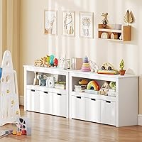 Vista 9 de Costzon Organizador de almacenamiento de juguetes con cajones, estante de madera para juguetes con 3 cajones extraíbles, ruedas giratorias y estante