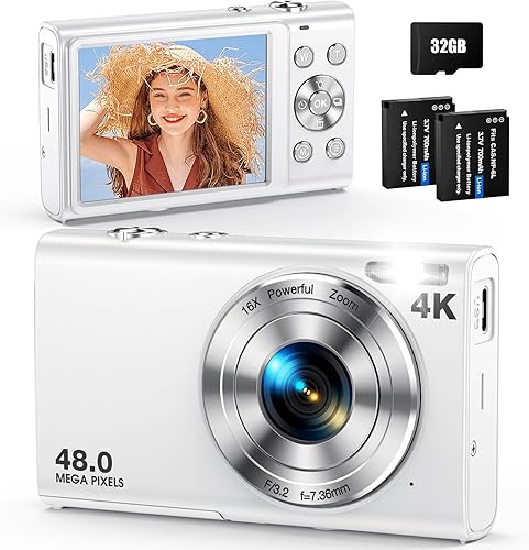 Cámara digital, enfoque automático de 48 megapíxeles UHD 4K para videoblogs, zoom digital 16X, cámara digital compacta portátil de apuntar y