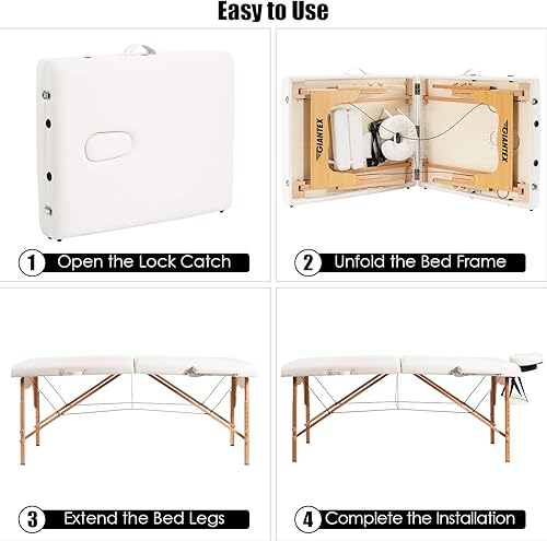 Miniatura 9 de Giantex Mesa de masaje portátil con pestañas, cama de masaje, cama de spa, altura ajustable con base facial y funda de transporte, mesa de tatuaje