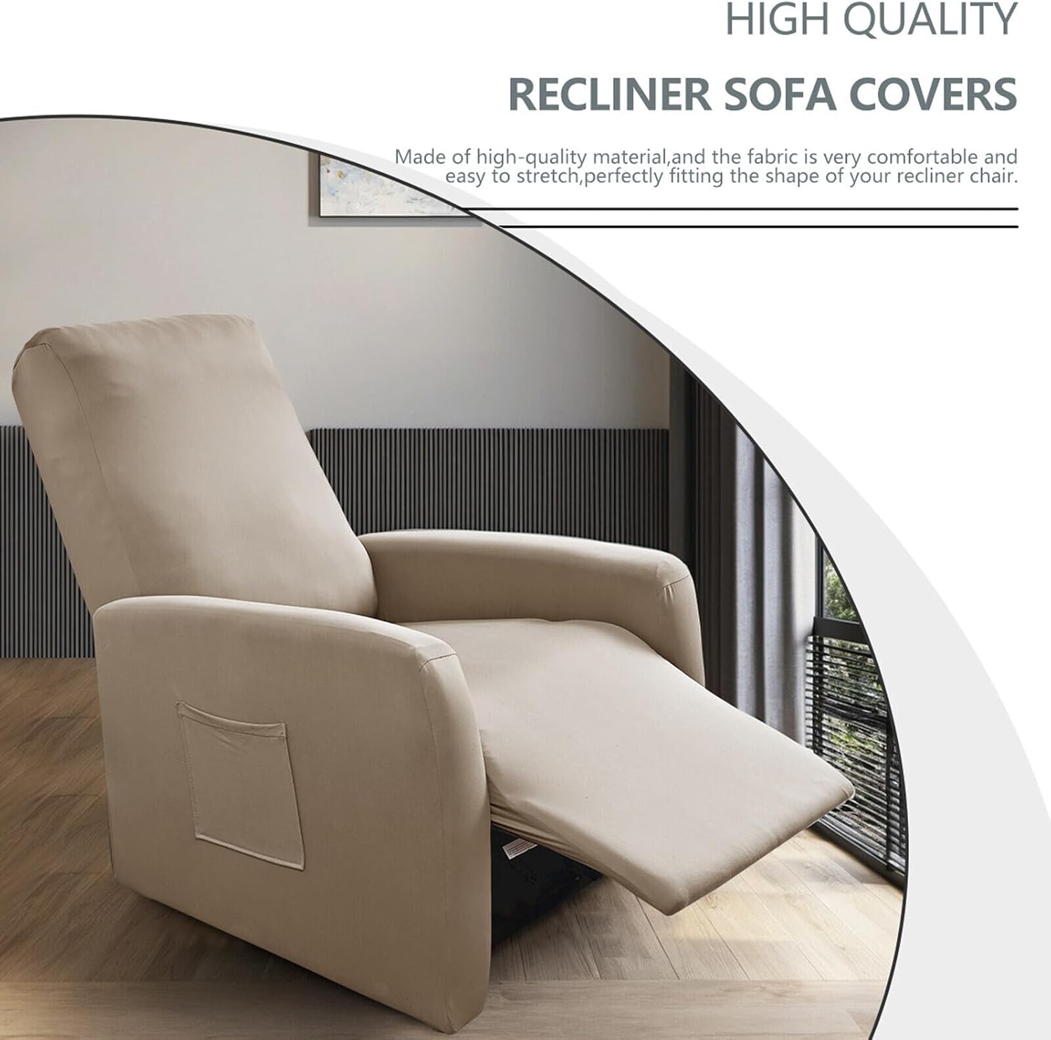 Waterproof Small Recliner Chair Covers, 4 Piece Stretch Recliner Slipcovers for Small Recliner, Elastic Lazyboy Covers with Storage Pocket, Machine Washable Sofa Protector (Light Mocha)