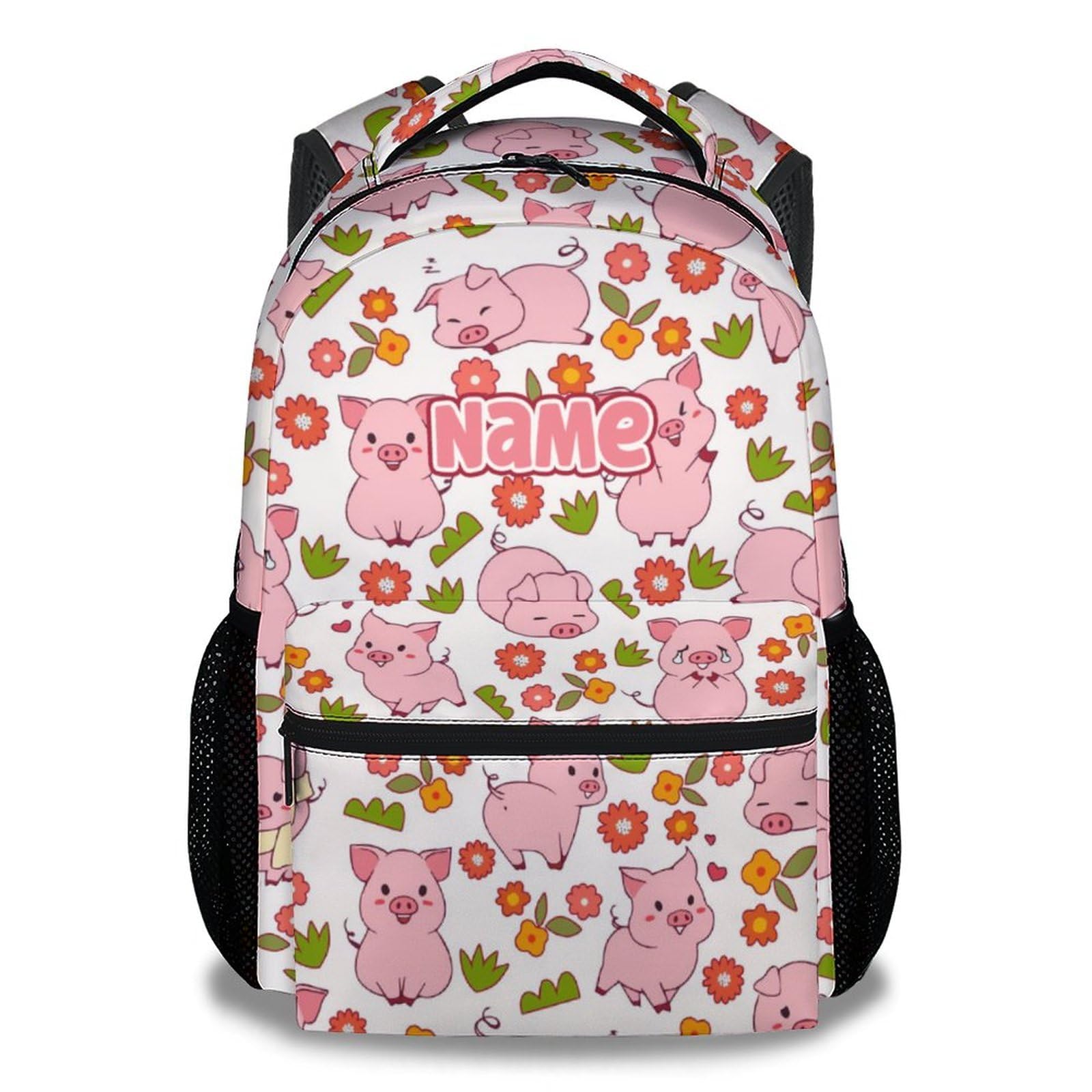 PoshWrap Personalized Pig School Backpack for Girls - 16 Inch Pink Backpacks for Kids 6-12 Years - Durable Cartoon Bookbag for Travel