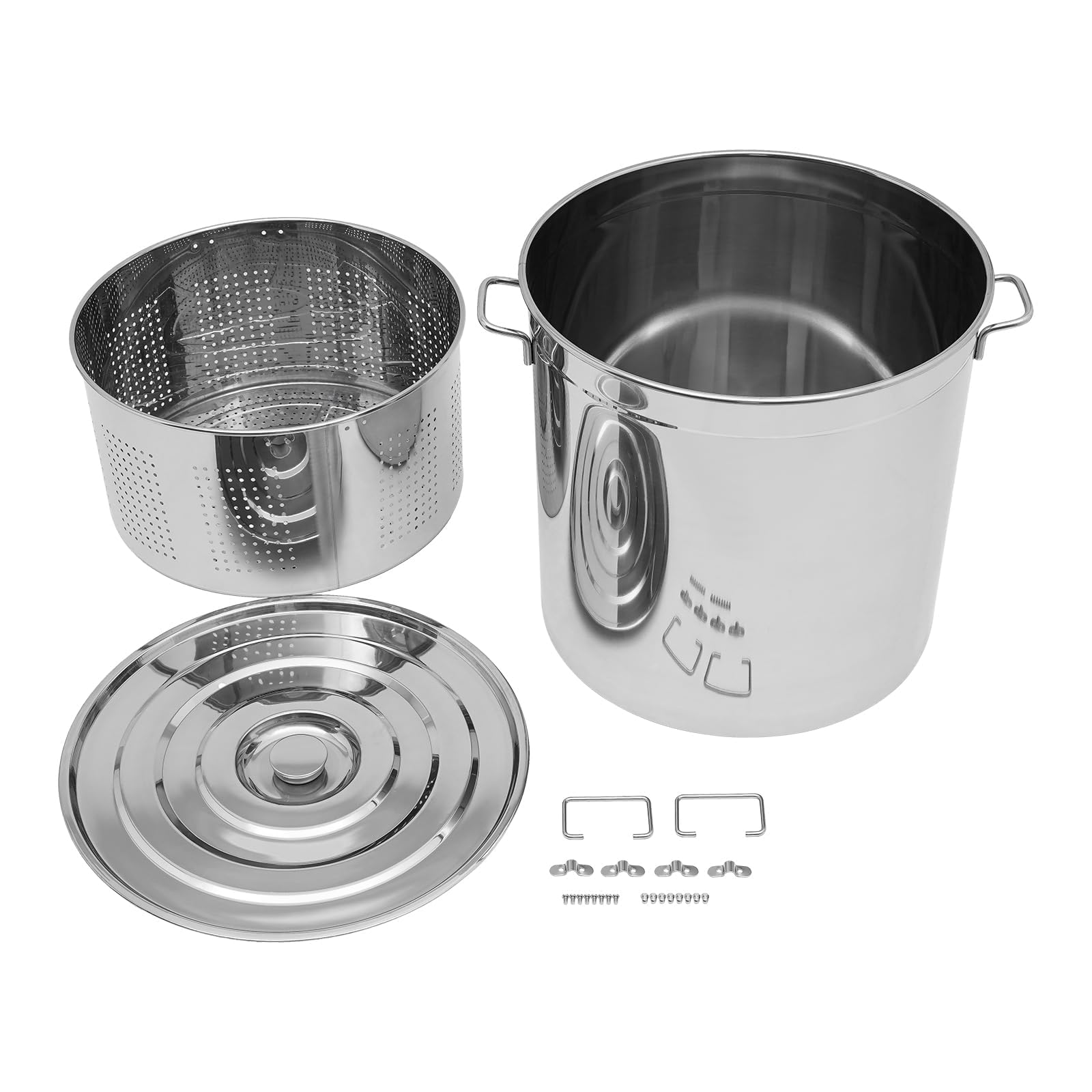 Olla de acero inoxidable de 100 L con tapa y cesta, olla grande pulida resistente para sopa y preparación de alimentos