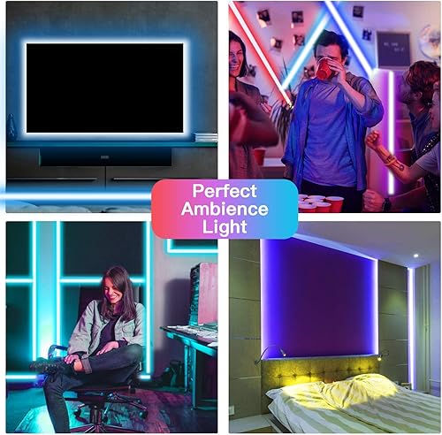 Miniatura 7 de Tira de luces LED de 200 pies (2 rollos de 100 pies), luces LED RGB que cambian de color para dormitorio, tiras de luz LED largas con control remoto