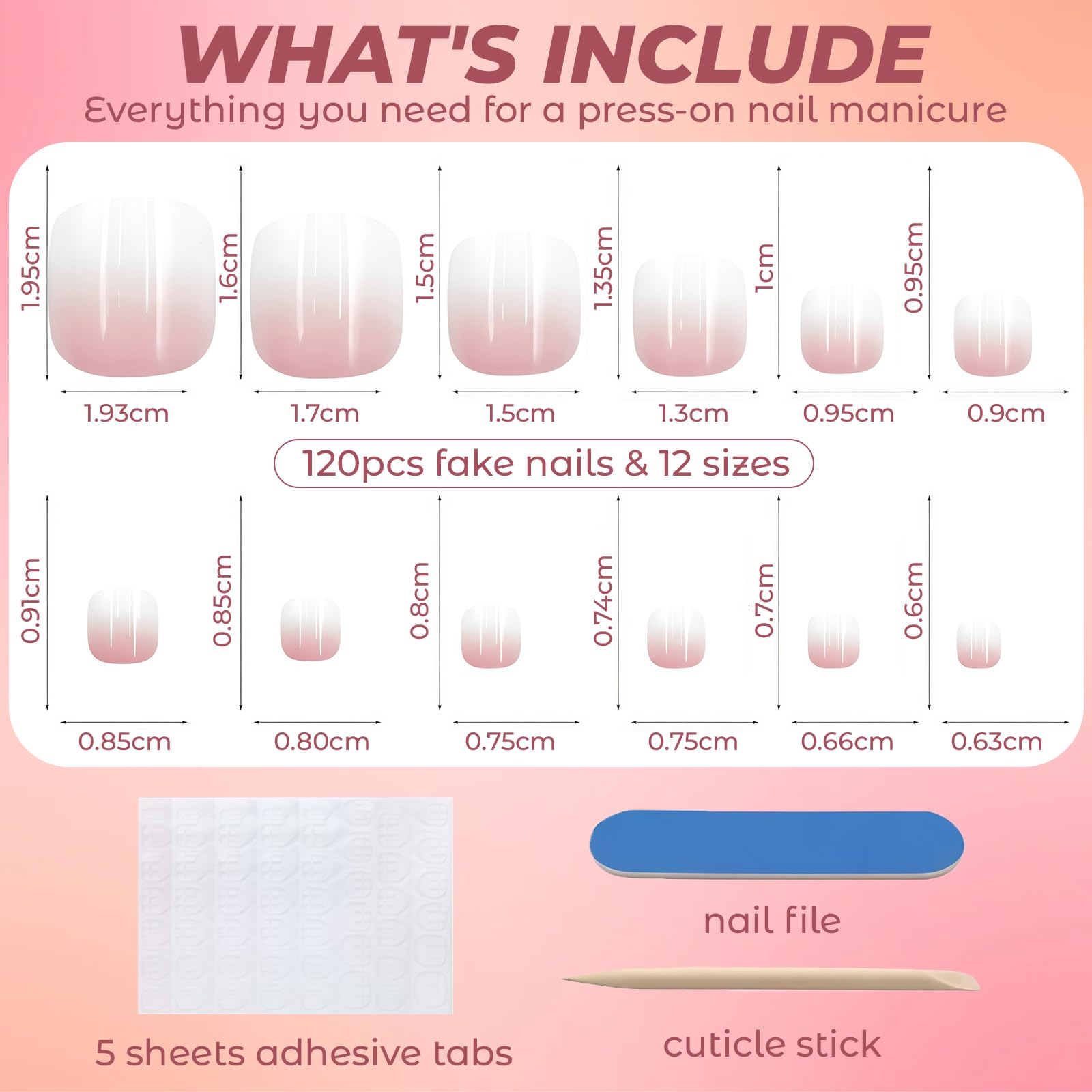 Mrltau 120 Pcs Ombre Press On Toe Nails, False Toenails Pink White Gradient, Stick On Toenails, Multi-colored, 120 ml (Pack of 1) - Image 3