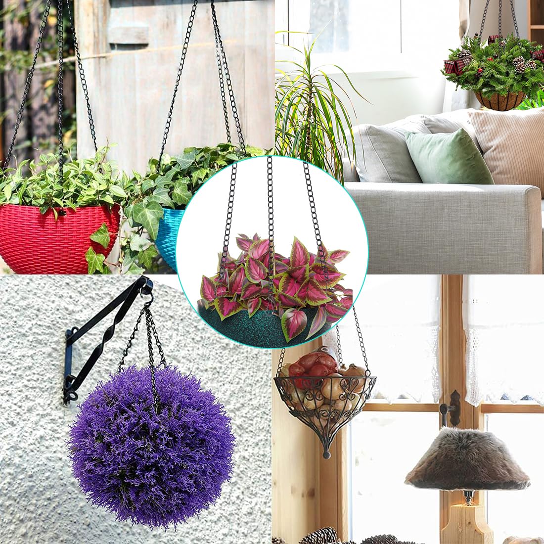 YONEEKSS 4 Catene Metalliche Per Appendere Piante Con Ganci - 58,4 Cm - Design A 3 Punti, Resistente, Colore Nero - Per Fioriere, Vasi, Ornamenti Da Interno/Esterno