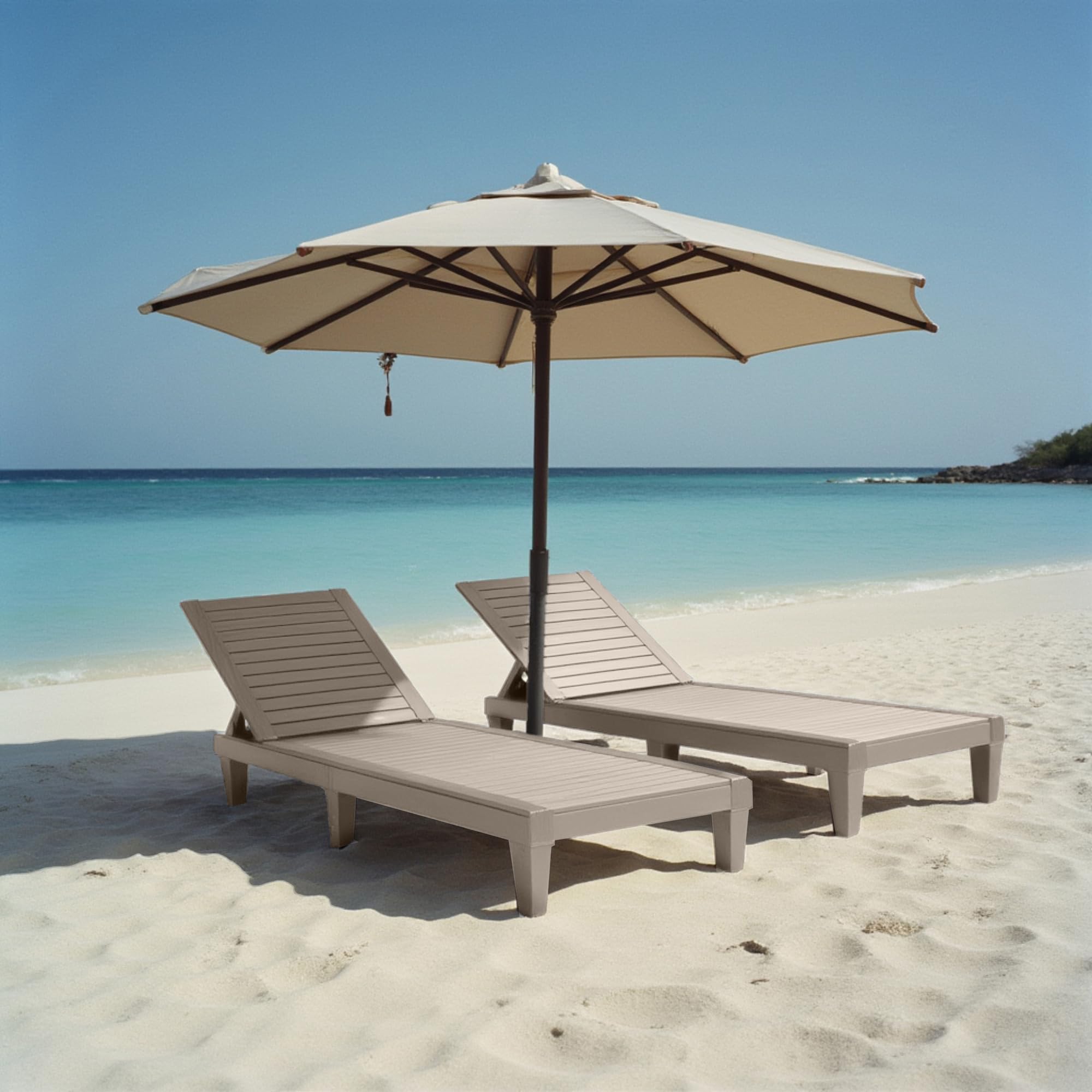 Condition photo showing New/Like New for nestl lounge chair outdoor, tanning chair, chaise lounge outdoor set of 2 | 5 adjustable positions, waterproof & weatherproof resin, reclining & lightweight, for poolside, beach, and lawn, sand beige