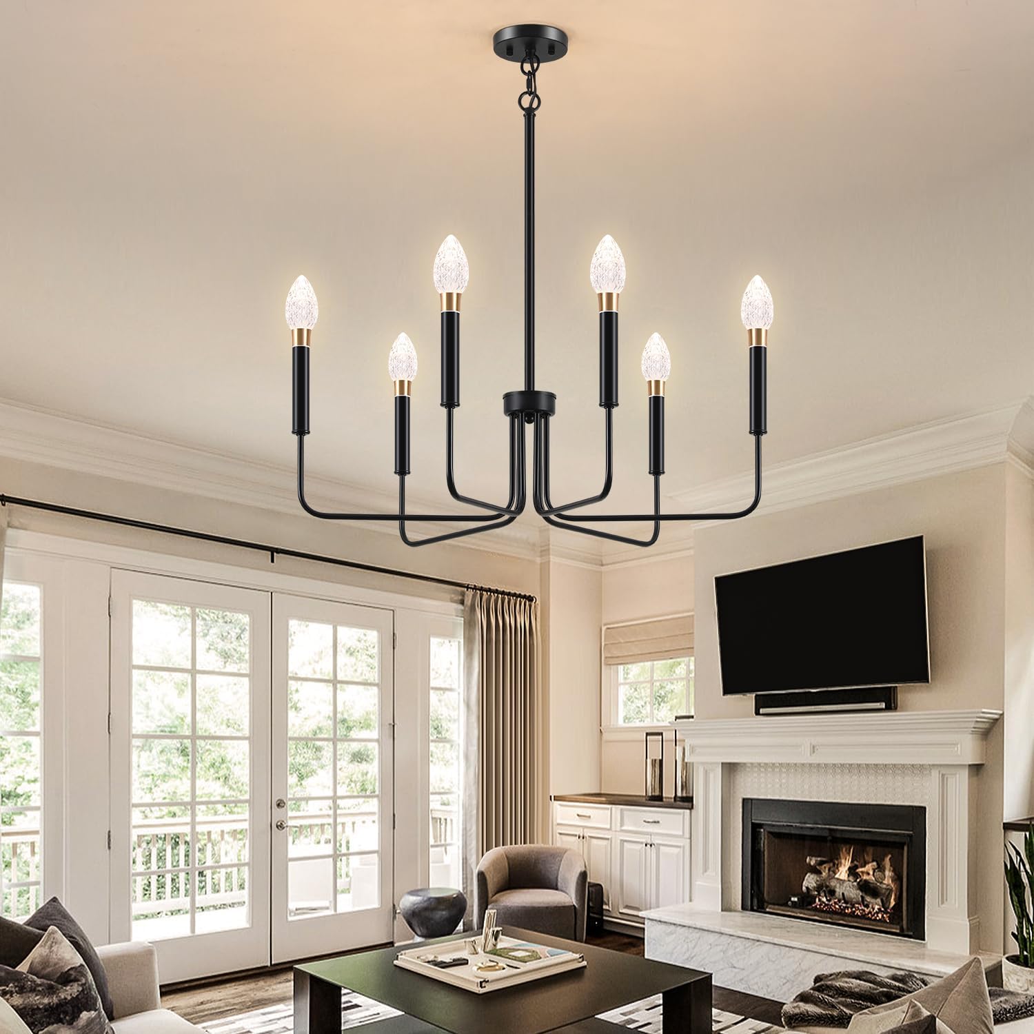 Black Pendant Light, 6-Light Crystal Pendant Light, Dining Room Lighting Pendant Light, Porch Lighting Fixture, for Industrial Modern Pendant Lights in bedrooms (Teardrop, 3000K)
