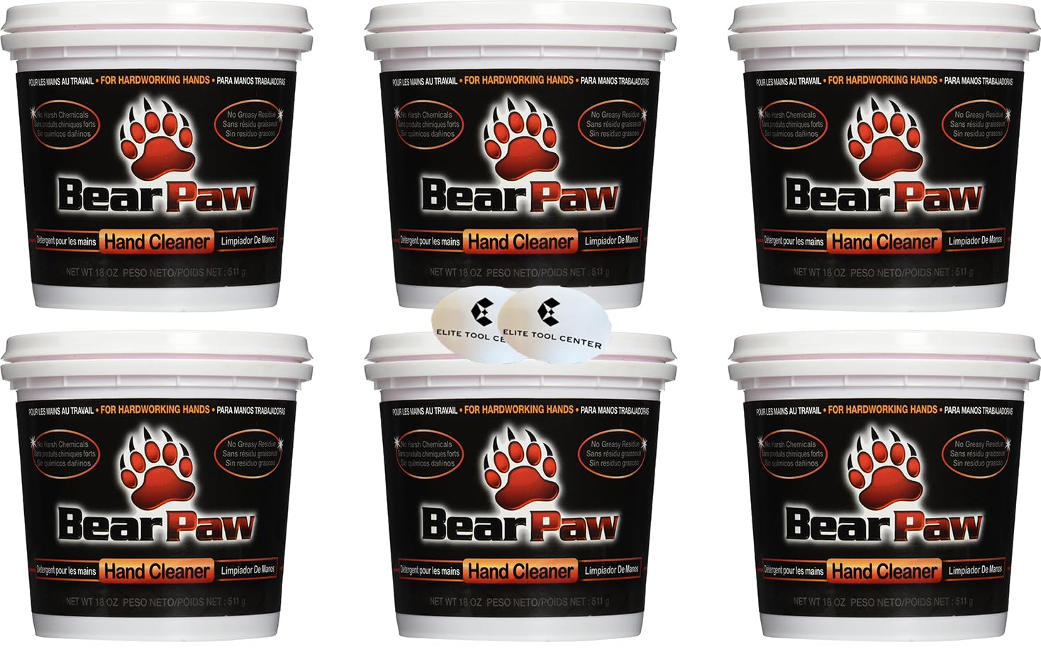 6 Pack 18oz Bear Paw Hand Cleaner; Removes Dirt, Grease, Grime, Paint, Ink, Tar, Adhesives, Varnish and Virtually Everything Else From Hard Working Hands Stickers