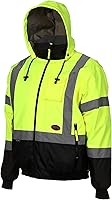 Pioneer Men's Hi-Vis ANSI Class 3 Safety Bomber Jacket - Waterproof Windproof Winter Rain Jacket Detachable Hood