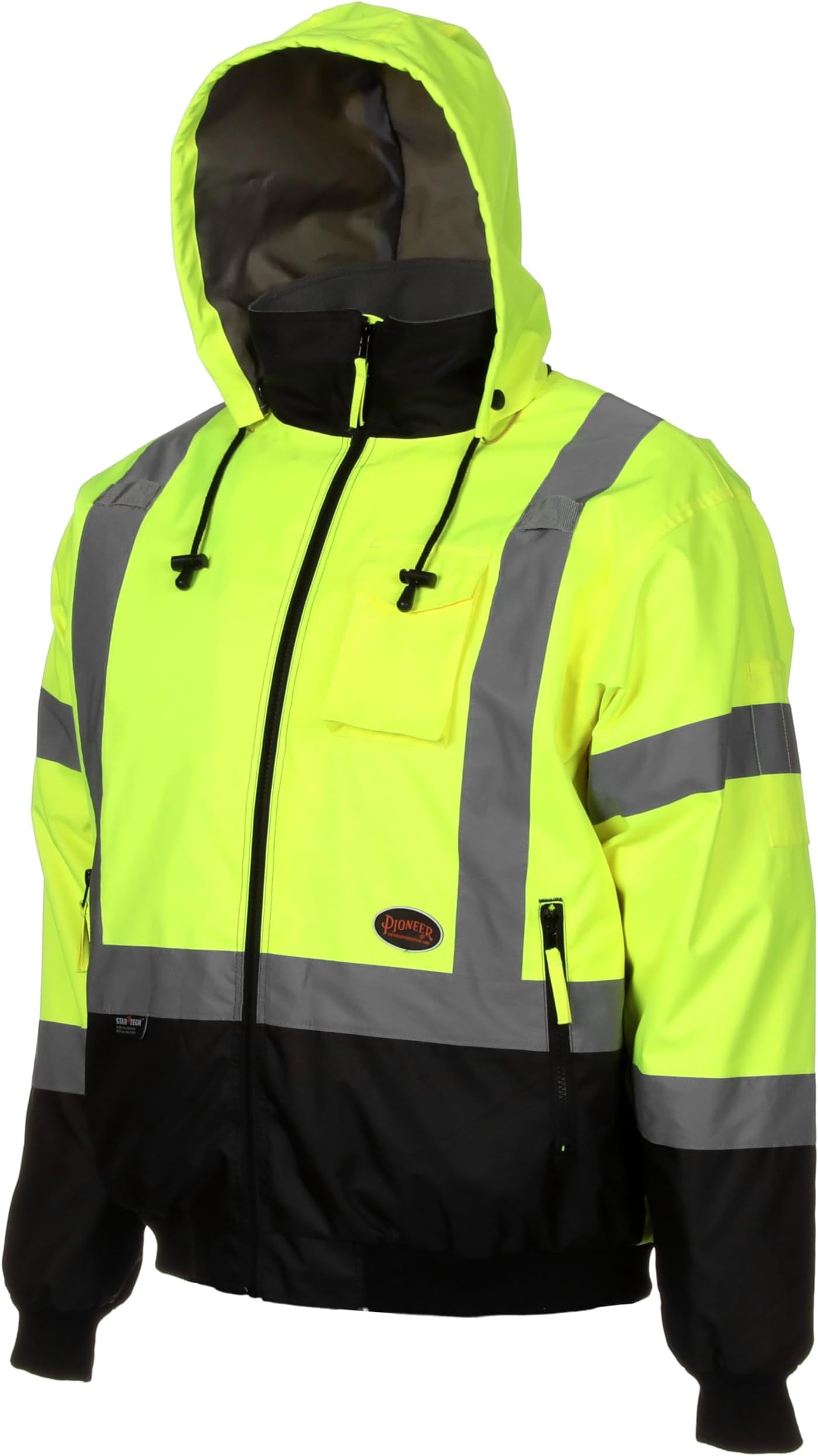 - Hi Vis Work Jacket for Men - Waterproof Safety Bomber - Class 3 Winter Jacket with Reflective Tap, Hood, Pockets