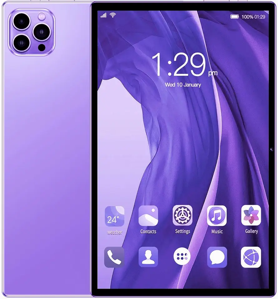 Tablet V62 10.1" FHD Android 12, MTK6797, Câmera 24MP, Bateria 8000mAh – Modelos com 6GB, 8GB, 12GB RAM e até 512GB – Sem Marca – Com Tela Full HD (Lilas, 6+128)