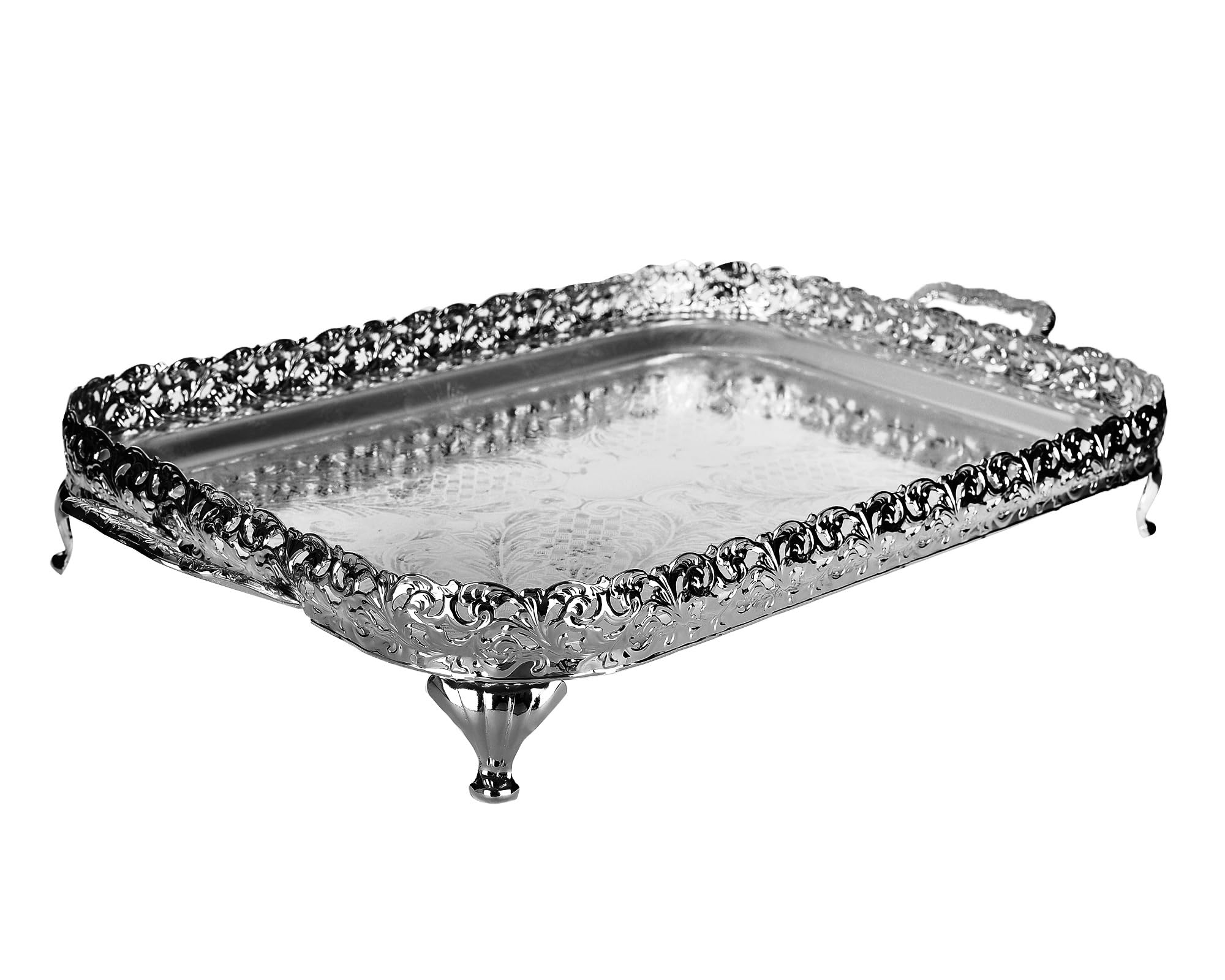 Queen Anne medium rectangular tray Silver plated hands and feet 
