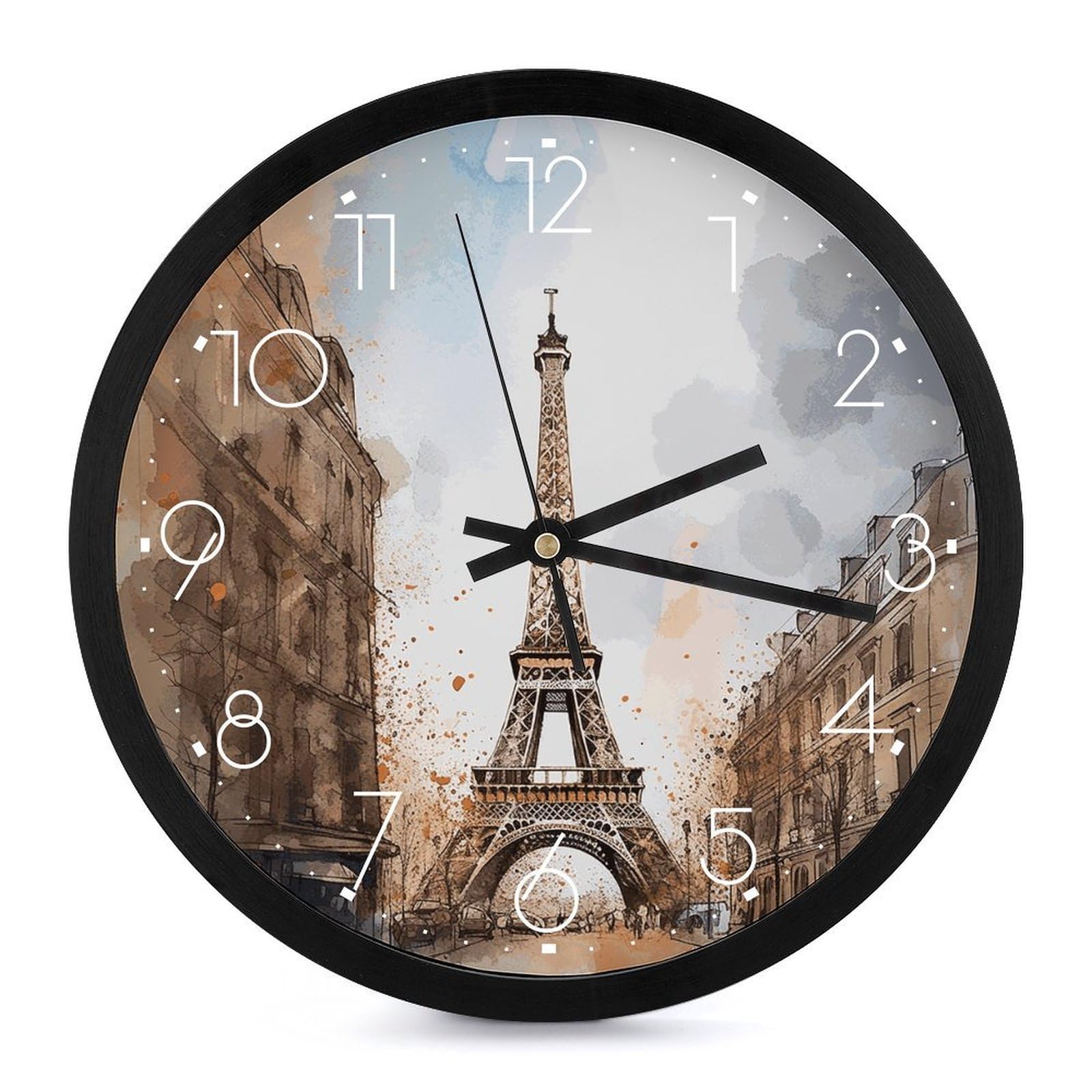Horloge murale silencieuse Paris aquarelle de 25,4 cm de salon