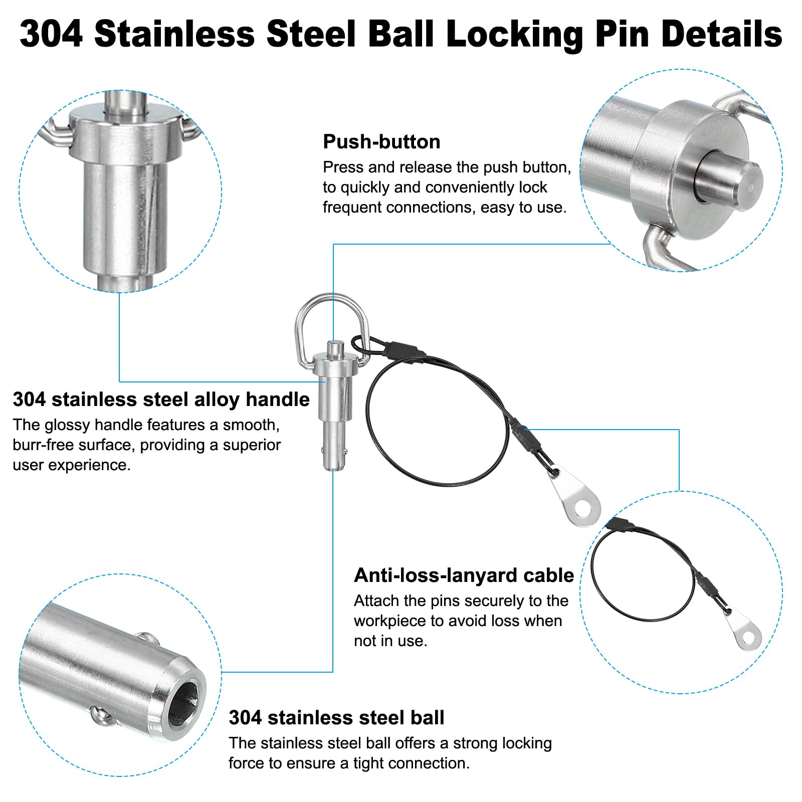 PATIKIL Quick Release Pin 8 x 10mm(5/16" x 0.39") - Image 3