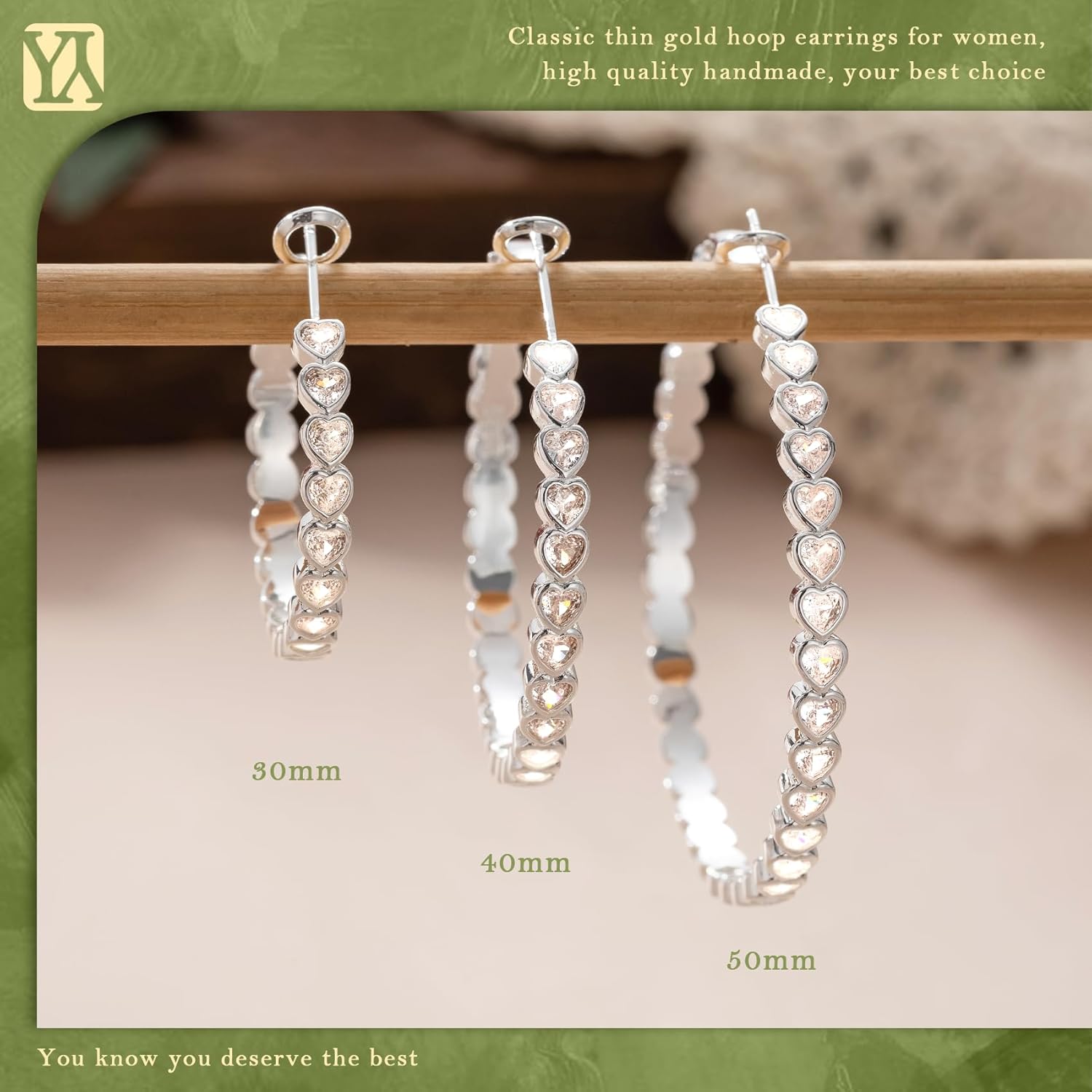 YOUNGYUE Heart 925 Sterling Silver Hoop Earrings for Women Hypoallergenic 14K Gold Plated Hoop Earring for Women Non Tarnish Large Rhinestone Hoop Earrings with Sparkly Cubic Zirconia 30/40/50mm - Image 6