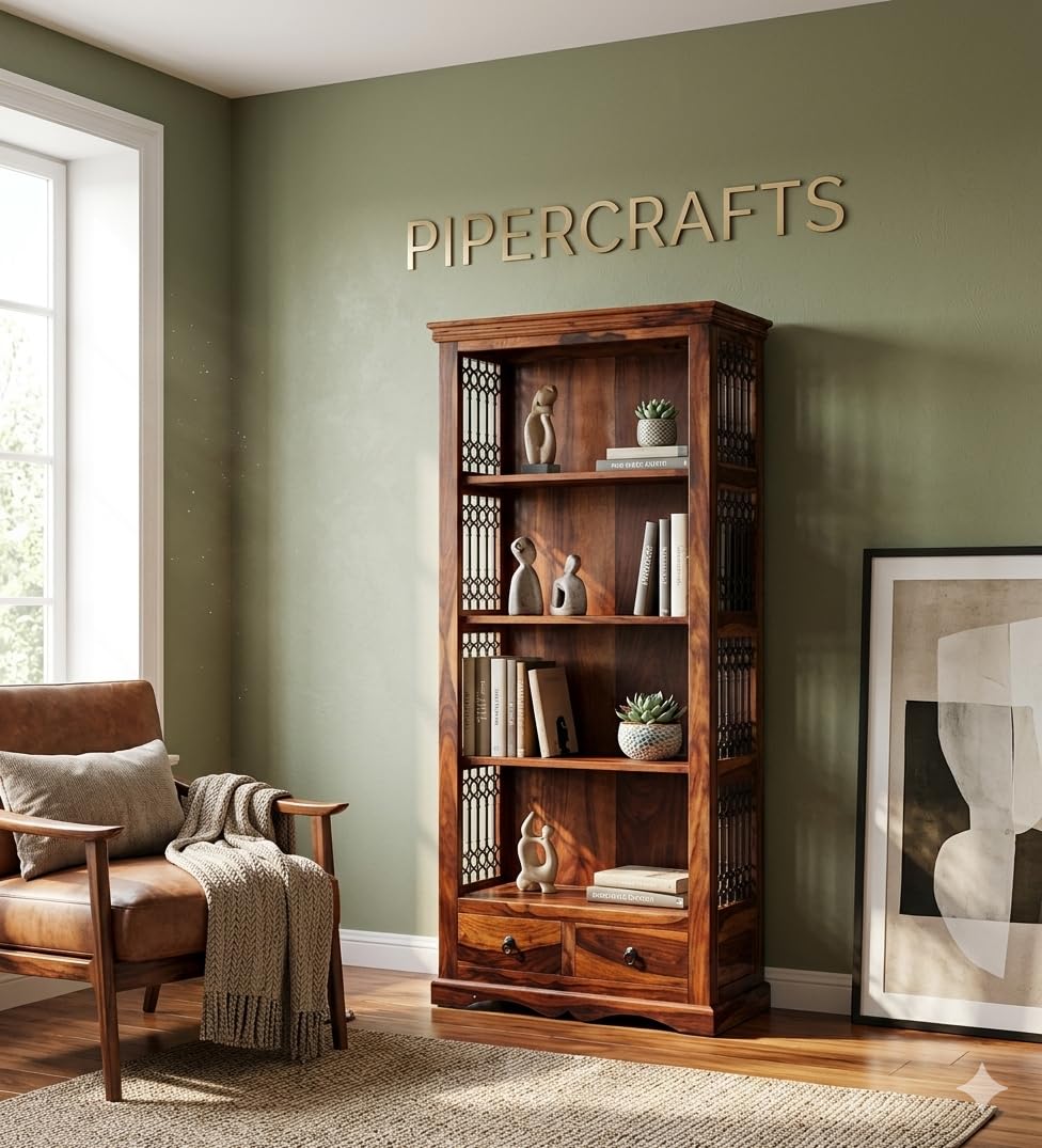 PIPERCRAFTS Sheesham Wood Book Shelf - Already Assembled - Bookshelf for Home - Book Rack for Study Room | Open Book Shelf for Office, Library, Bedroom, Living Room - Honey Oak Finish-image-19