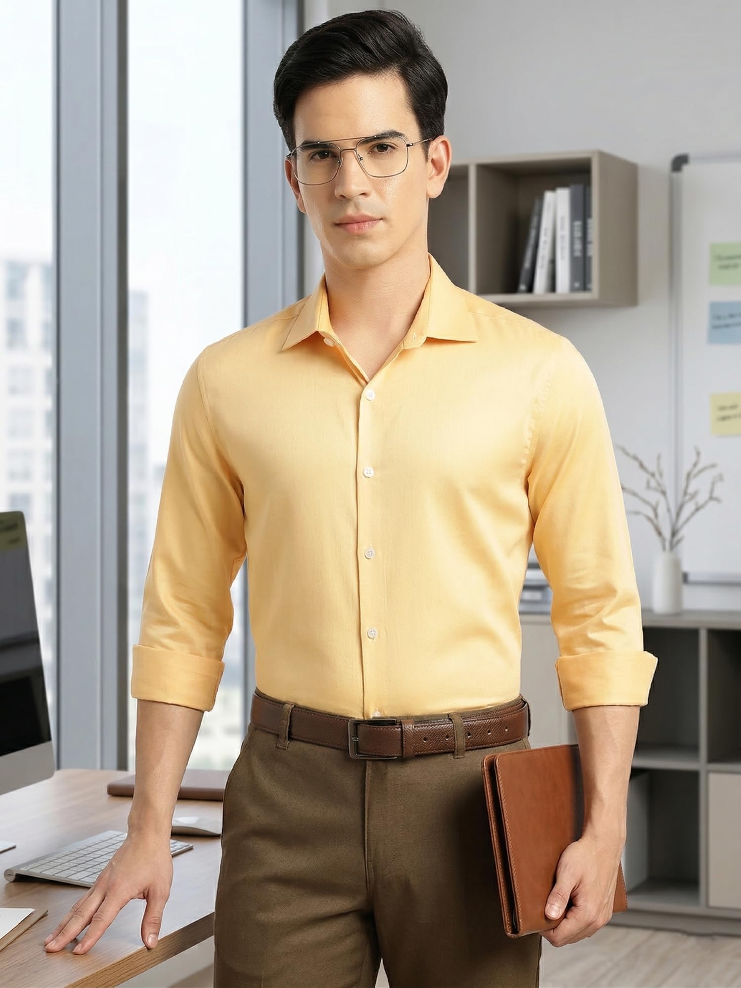 Thomas Scott Camisa para hombre, corte normal, formal, 100% algodón, manga larga, cuello ancho, camisa sólida de oficina para hombre