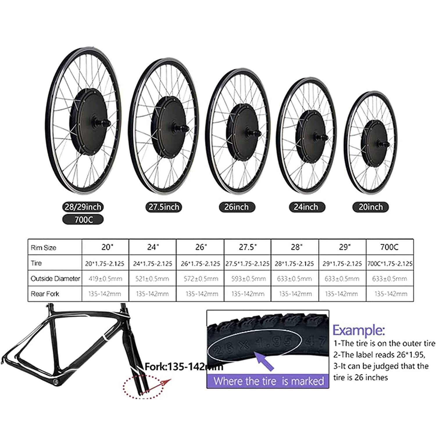 20, 24, 26, 27.5, 28, 29, 700c calowe przednie koło zestaw do konwersji roweru elektrycznego zestaw do e-roweru zestaw do e-roweru pedelec zestaw do konwersji e-roweru 36V/500W-24inch