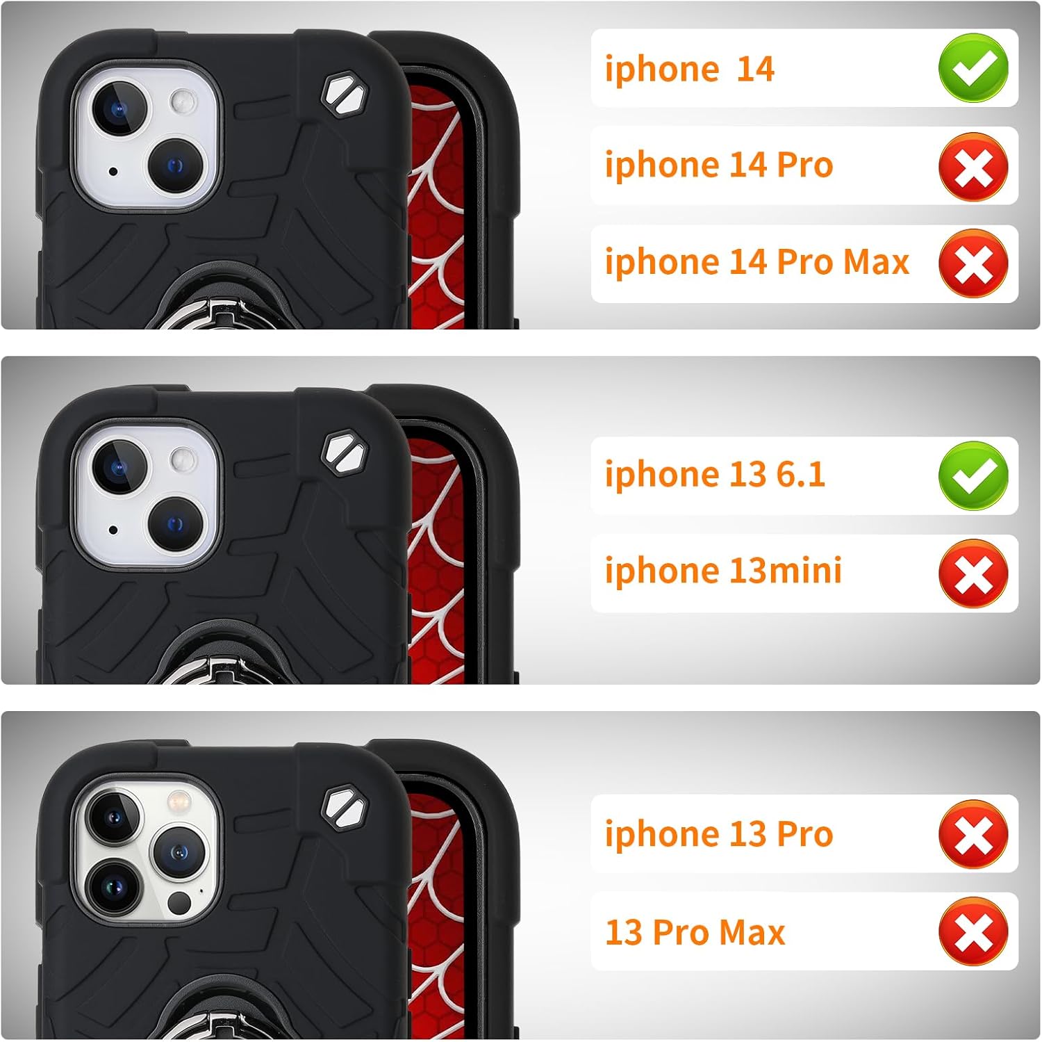 for iPhone 14 Case/iPhone 13 Case, with Kickstand (not Compatible with Plus Sized Models),Shockproof Hybrid Hard PC Soft Rubber Case for iPhone 14/13 6.1 inch (Black)