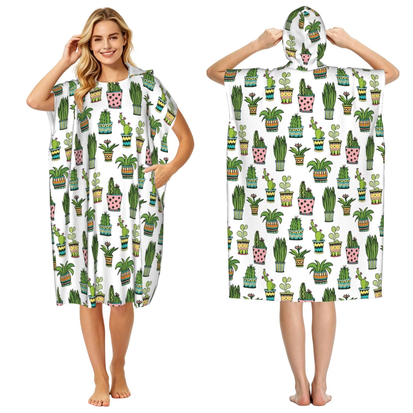 Poadnly Colorful Pretty Succulent, Adult Hooded Beach Towel 90 x 110 cm,Changing Bath Robe, Surf Poncho Towel For Women Men