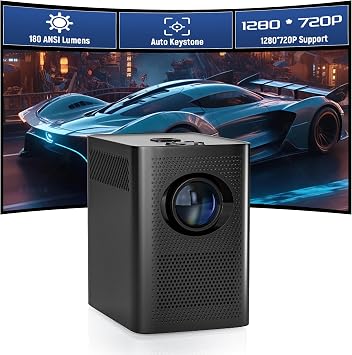 S30 1280*720P Bluetooth Mini Projector, Android 7.1 HD Portable Outdoor Movie Projector, Compatible with Smartphones/Laptop/USB for Home, Bedroom, Outdoor Use Black