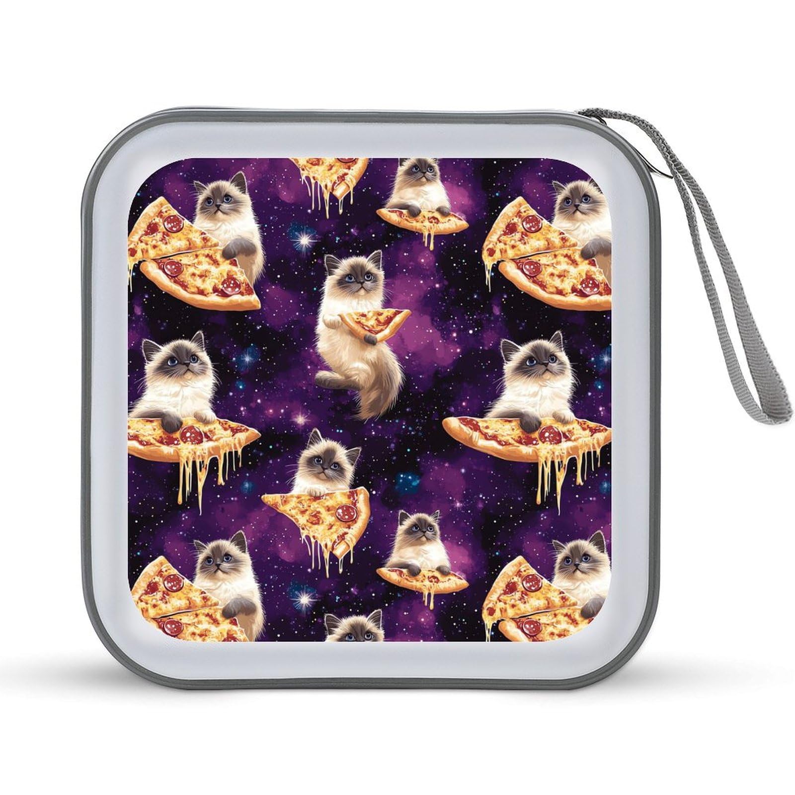Cute Kitten Cat Pizza Print CD Case Plastic DVD Case Holder Wallet Disc Storage Organizer for Car Travel