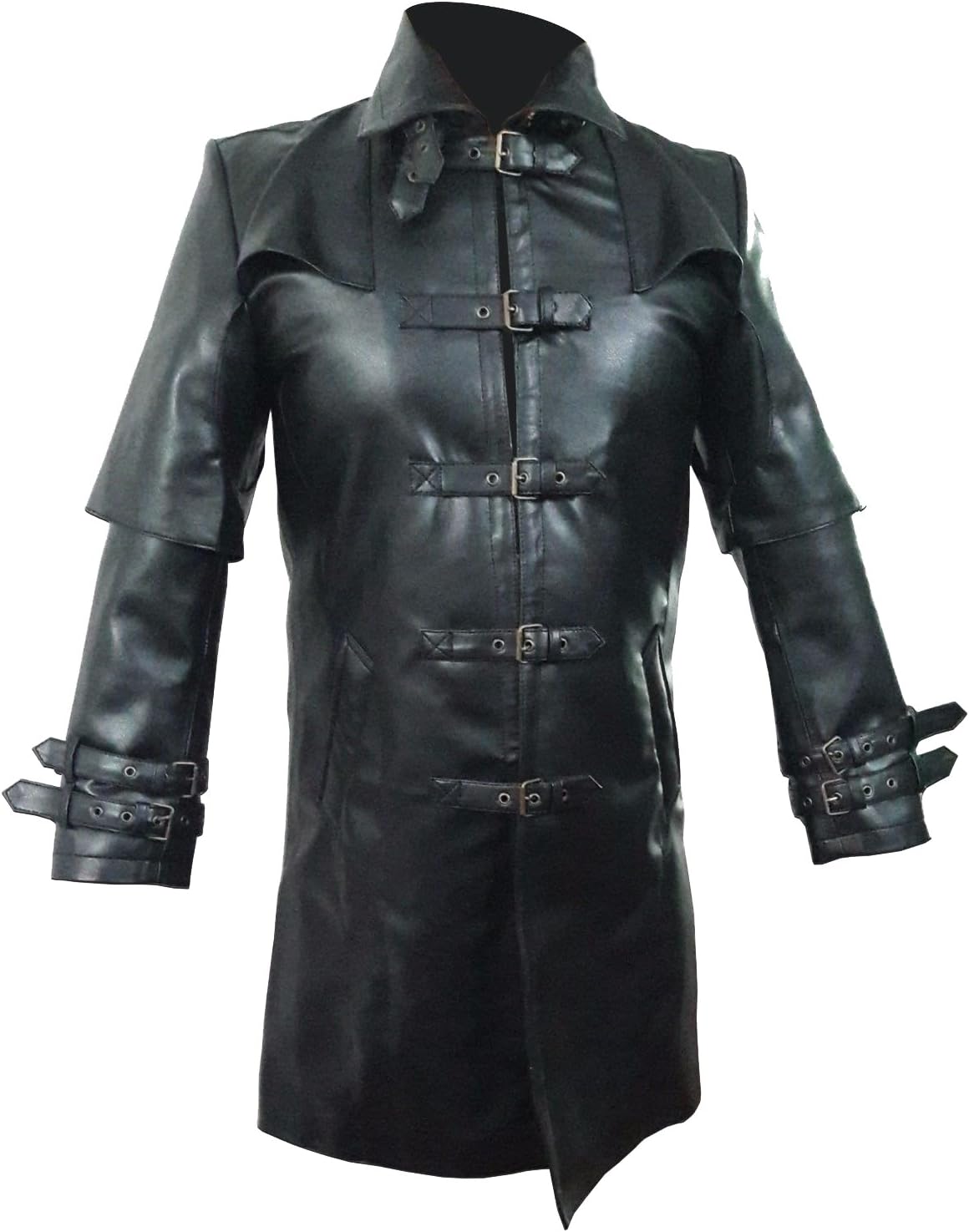 Mens Real Black Leather Goth Matrix Trench Coat Steampunk Gothic Van Helsing