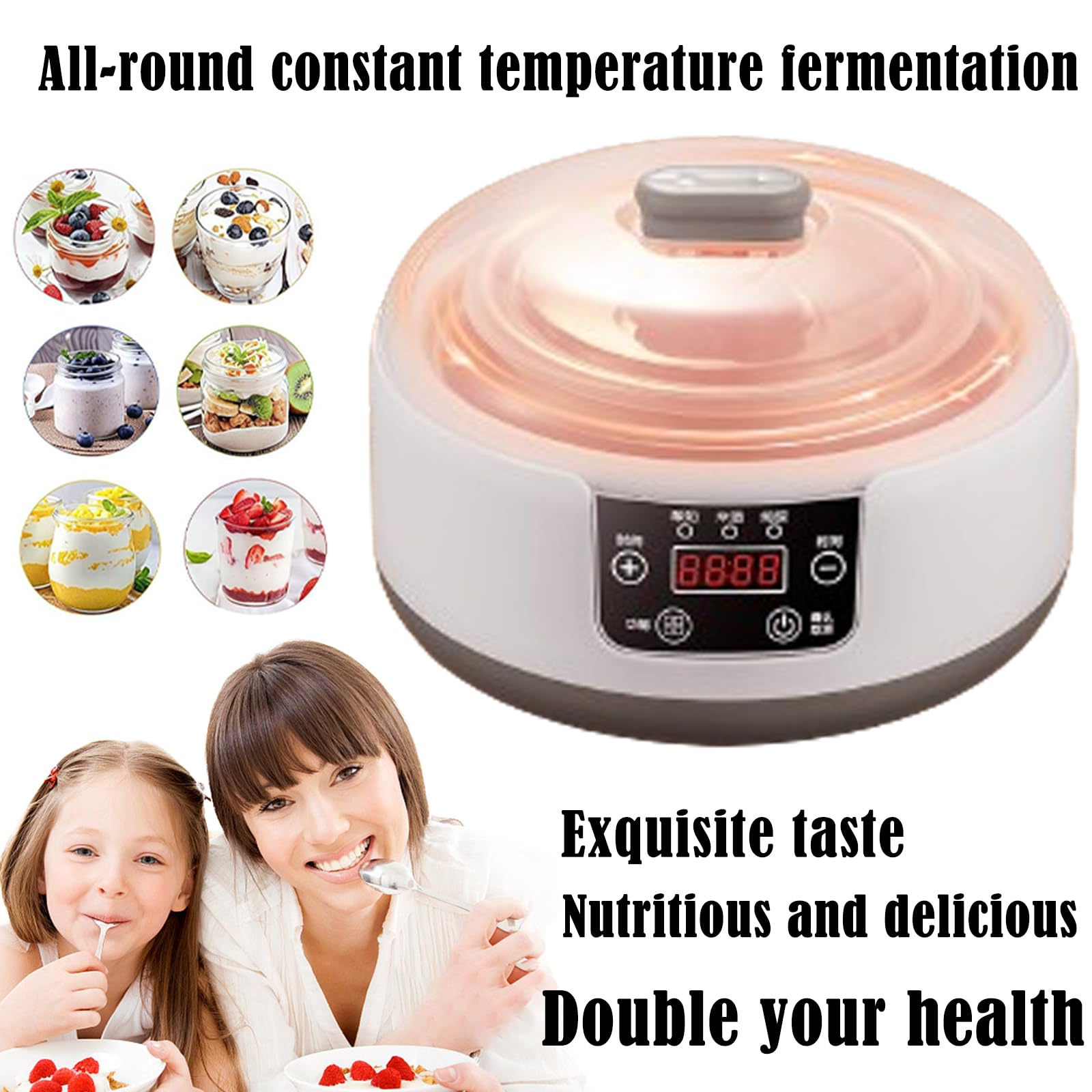 Genérico Yogurtera ProbióTica, MáQuina EléCtrica para Hacer Yogur, Incubadora De Yogur Multifuncional para El Hogar De 1200 Ml con 5 Tarros De Yogur, Yogurtera con Control De Tiempo Ajustable