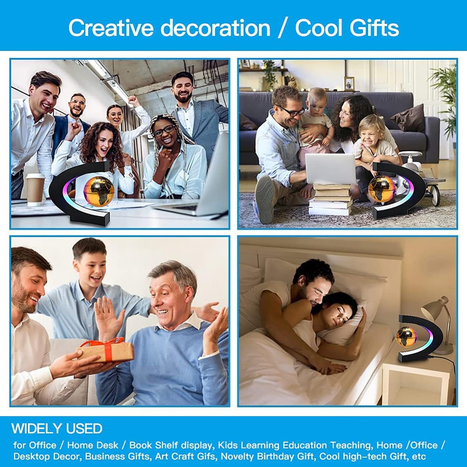 Magnetic Levitation Floating Globe with LED Light, Office Decor, Levitating Globes Desk Decor & Shade, for Men/Father/Husband/Boyfriend/Kids/Boss/Women, Globe for Desk, Xmas Gifts