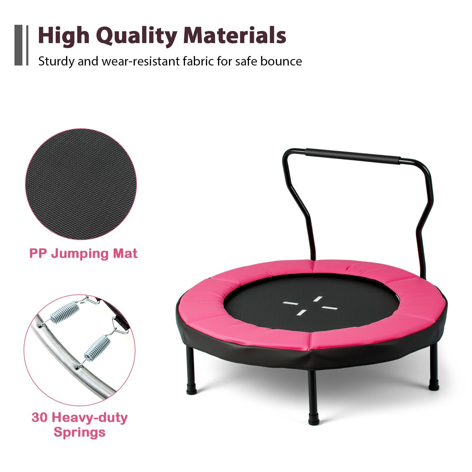 LIFEZEAL Trampolino Elastico Interno, Esterno per Bambini, Tappeto Elastico Fitness, Saltarello, Salta, Pieghevole, Ø102x77cm, con Maniglia Rimovibile, Bordo Protettivo, in Metallo, Max 100kg