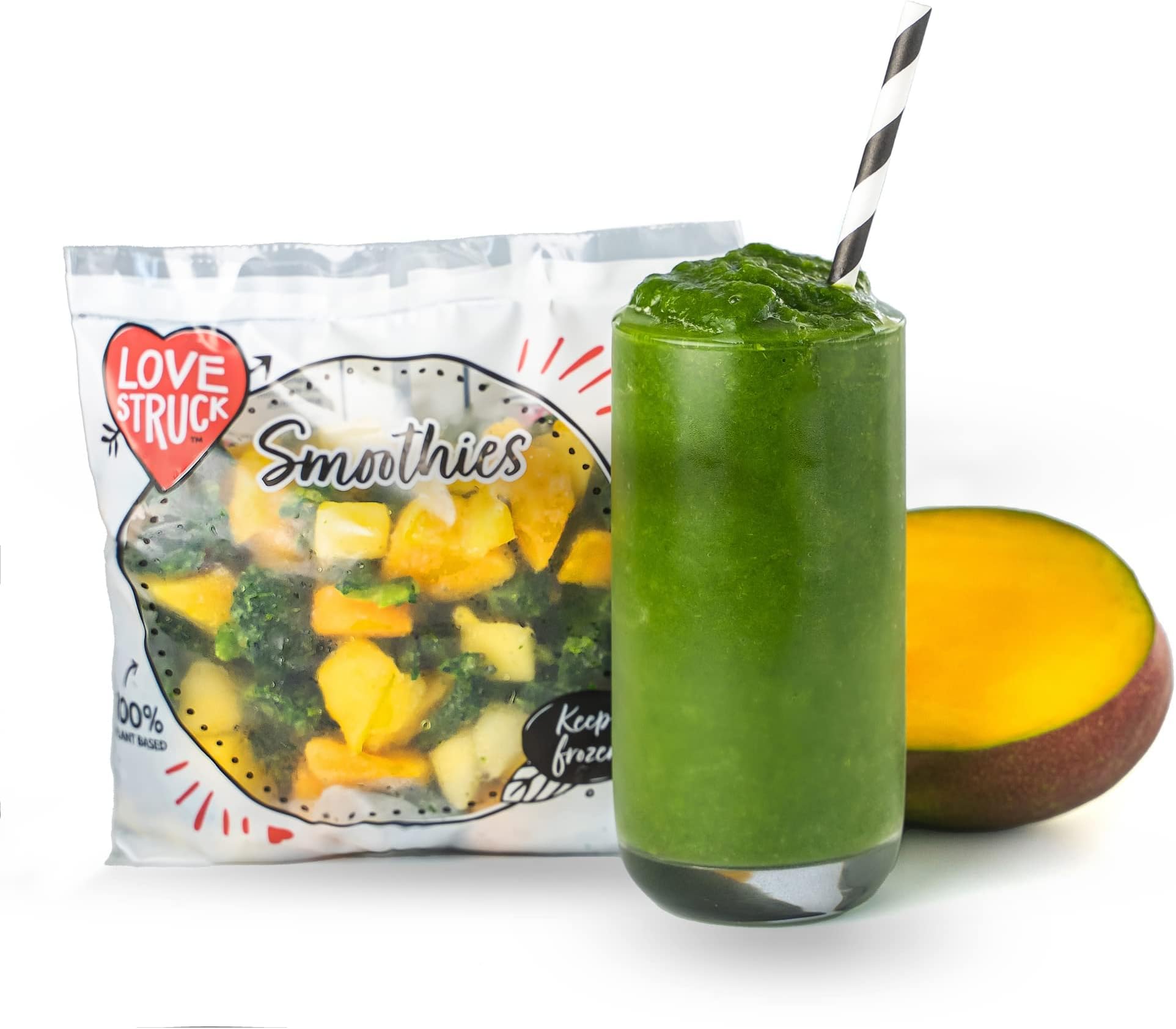 Love Struck Smoothie Bundle, Kale Kick, Pack of 20 Frozen Fruit & Veggie Sachets, Simply blend with juice or water for the perfect smoothie every time. High fibre, low fat. Good Mood Food.…
