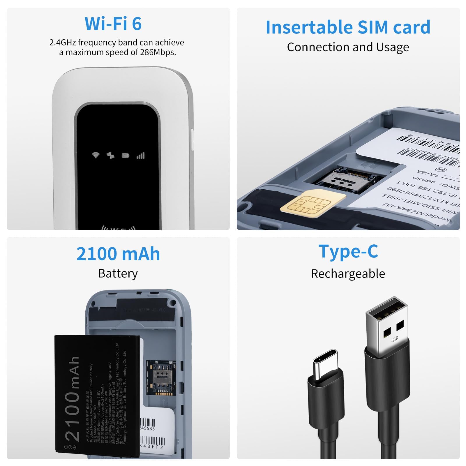 Routeur 5G Portable WiFi 6 avec Slot SIM Déverrouillé Modem 5G Carte SIM Internet Mobile Haut Débit 5G/4G+ Jusqu'à 22 Appareils