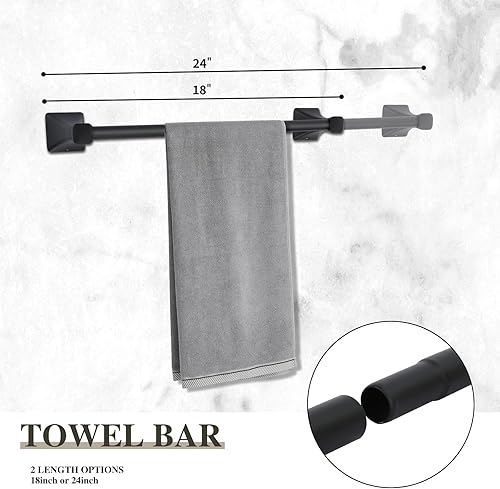 Miniatura 4 de LKKL Juego de accesorios de baño ajustables y expandibles, barra de toalla negra, juego de accesorios de baño de 5 piezas, gancho para bata montado