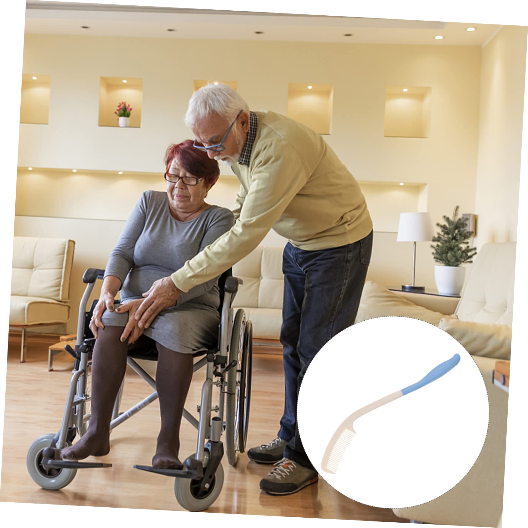 FRCOLOR 5pezzi Pettine Ergonomico Lungo Manico Per Anziani e Persone Con Disabilità Pettine Curvo Antistatica Per Facilità Uso e Dei Casa