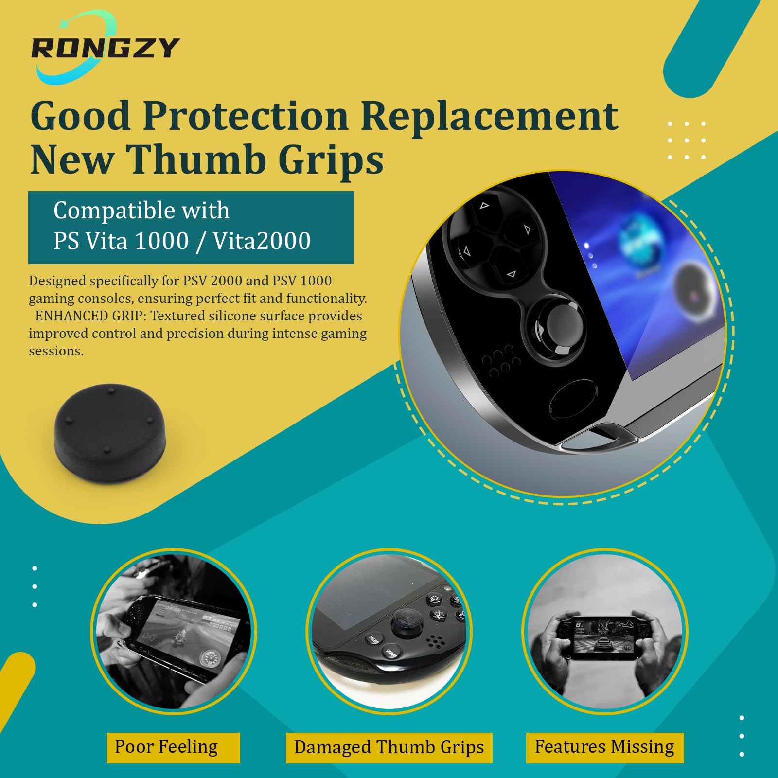 RongZy 6Piezas Joystick Kit de Reparación para PS Vita PSV 2000 2001 Thumbstick Reemplazo de Analógico Joystick Accesorios con Thumb Grips Herramientas Reparación - 3