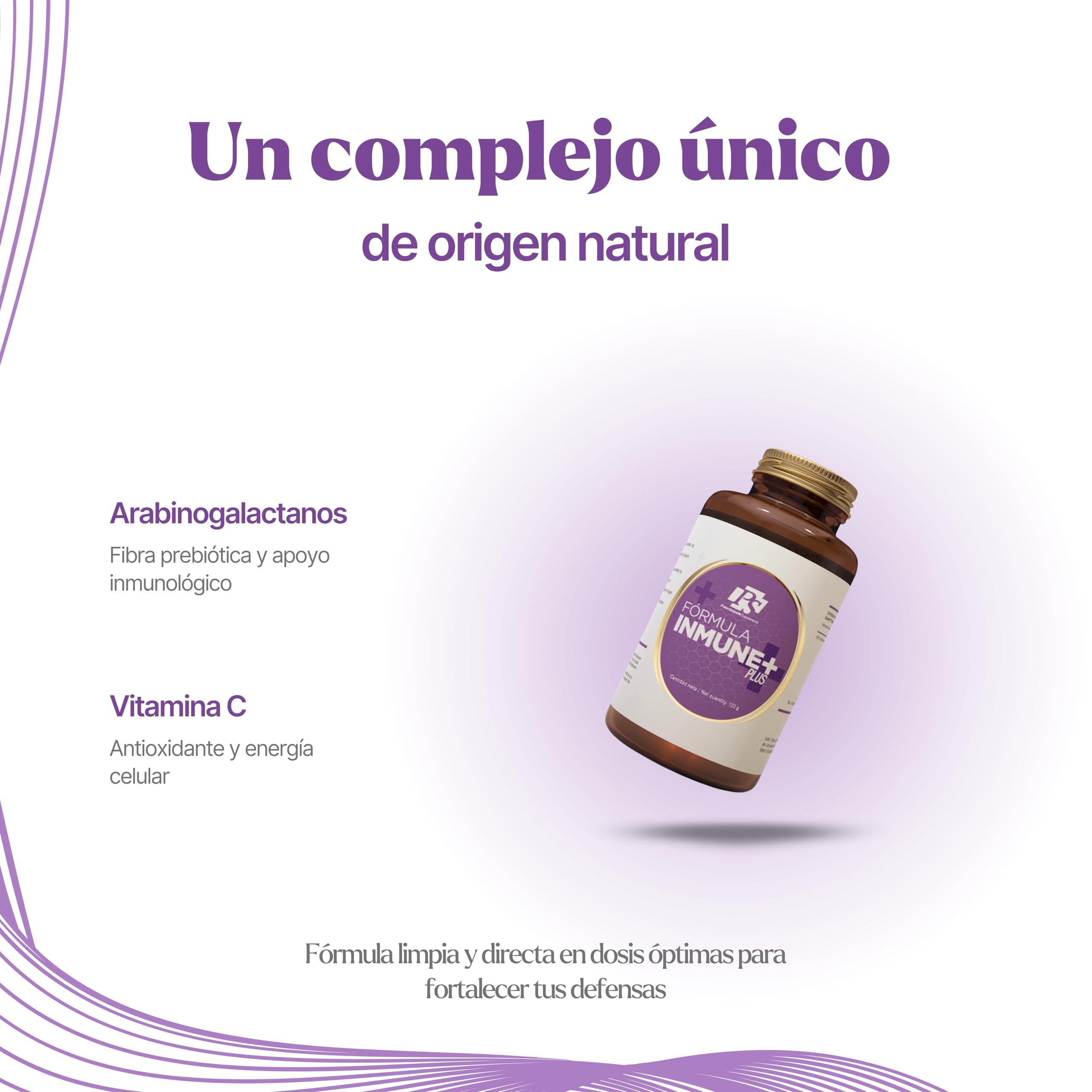 PS Inmune Plus - Vitamina C y Arabinogalactanos con Acción Antioxidante y Antiinflamatoria, Refuerza el Sistema Inmune y las Defensas, Ayuda con el Cansancio y Fatiga |100 g (Polvo)