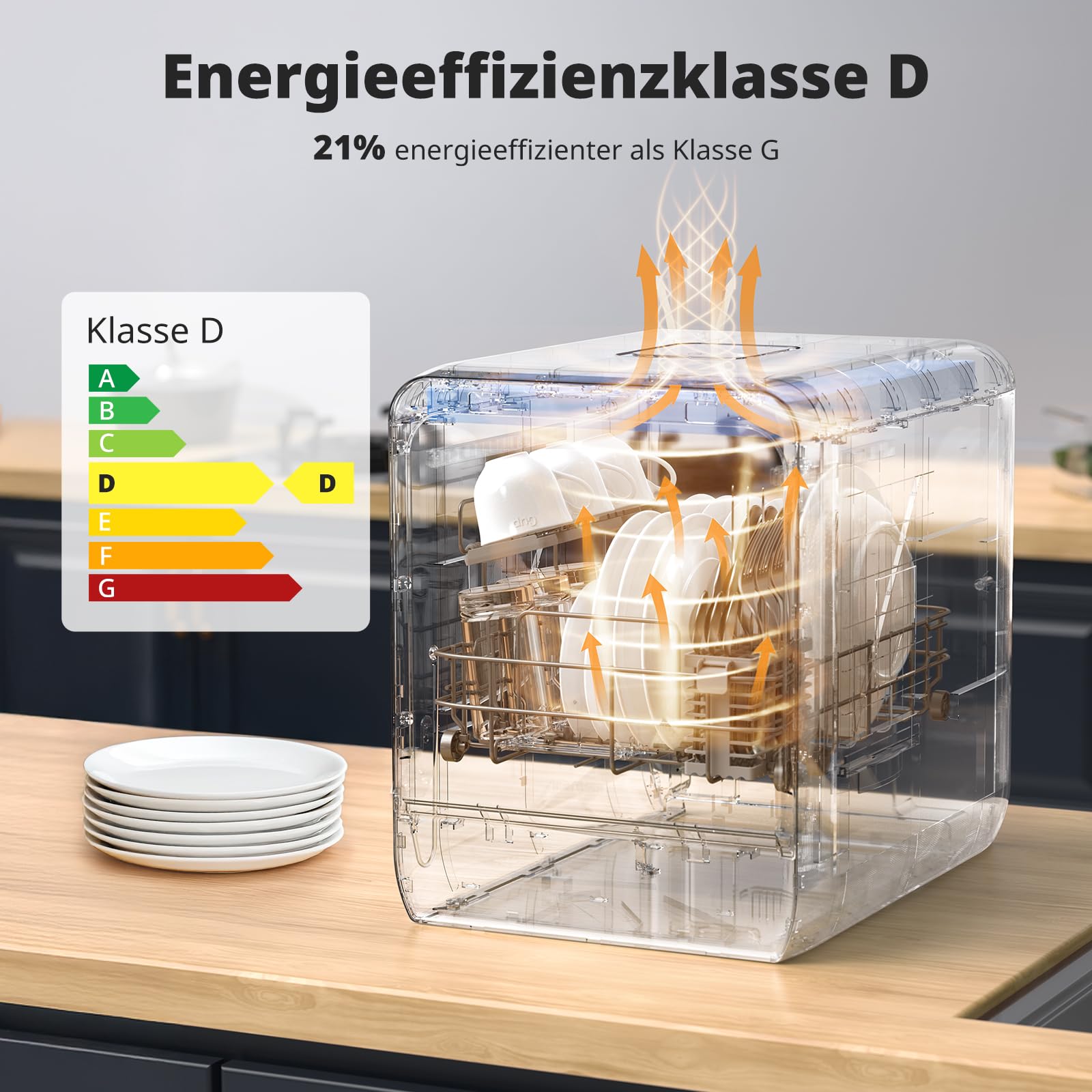 AIRMSEN Tischgeschirrspüler Mini Geschirrspüler 9 Programme 37x50cm Ultra-Schmal Tief 1-24H Timer 360° Doppelspray Weiß