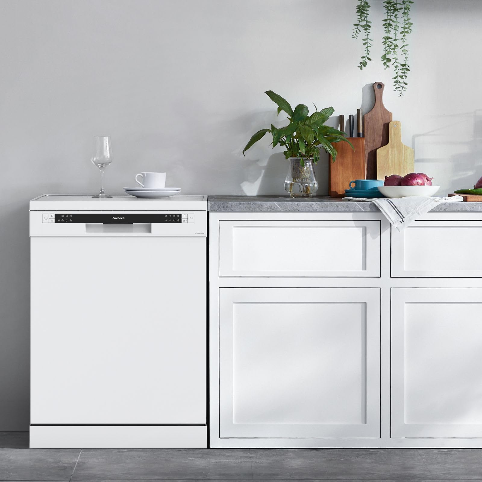 Corberó - Lavavajillas Gama Excellence | CLVM861424W | 14 Servicios | 6 Programas, 4 Temperaturas, Indicadores LED, Inicio Diferido, 3ª Bandeja, Función Media Carga | Blanco