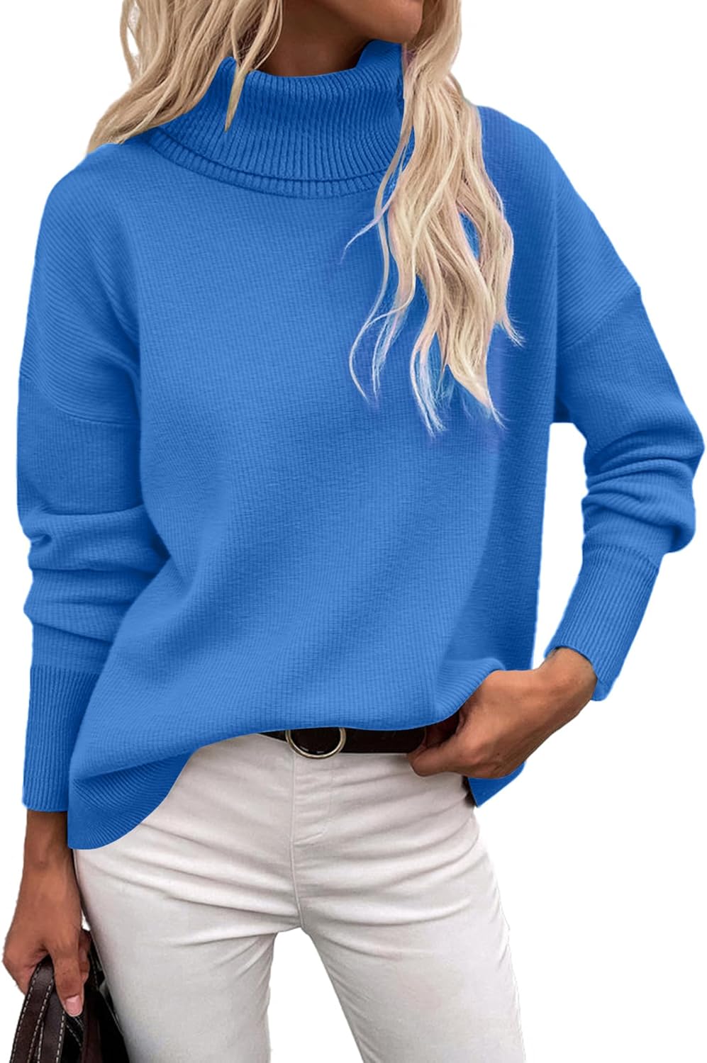 Zeagoo Women's Turtleneck Sweater 2026 Fall Winter Chunky Knitted Pullover High Low Hem Trendy Basic Jumper Top