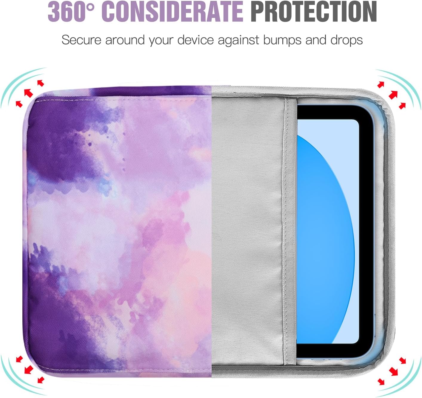 TiMOVO 9-11 Inch Tablet Sleeve Bag with Shoulder Strap for iPad 11-inch A16 2025, iPad 10th Gen. 10.9"/10.2", Galaxy Tab A9+/A11Plus 11", Watercolor Purple - Image 7